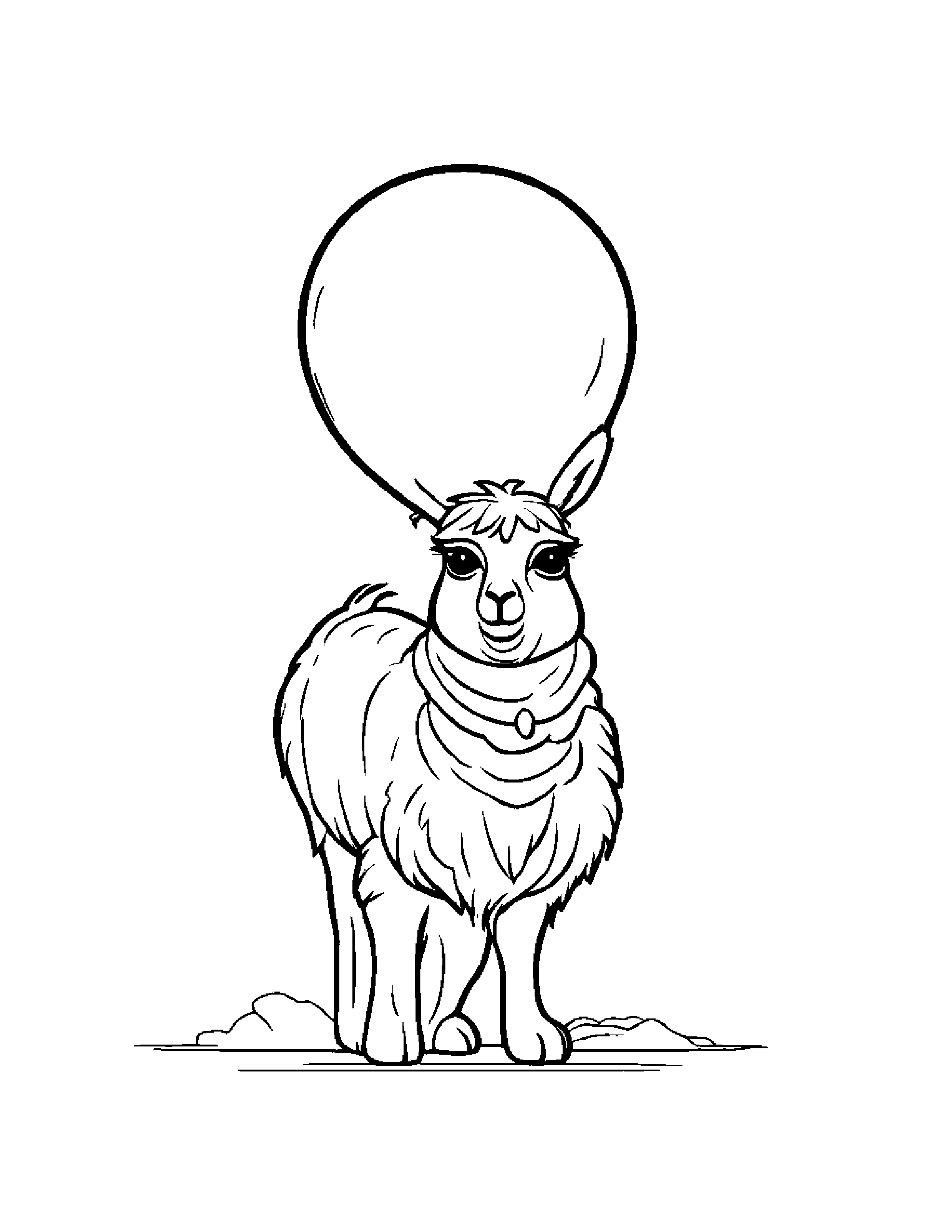 Tiny Llama With Balloon #2 Coloring Page (Free Printable PDF)