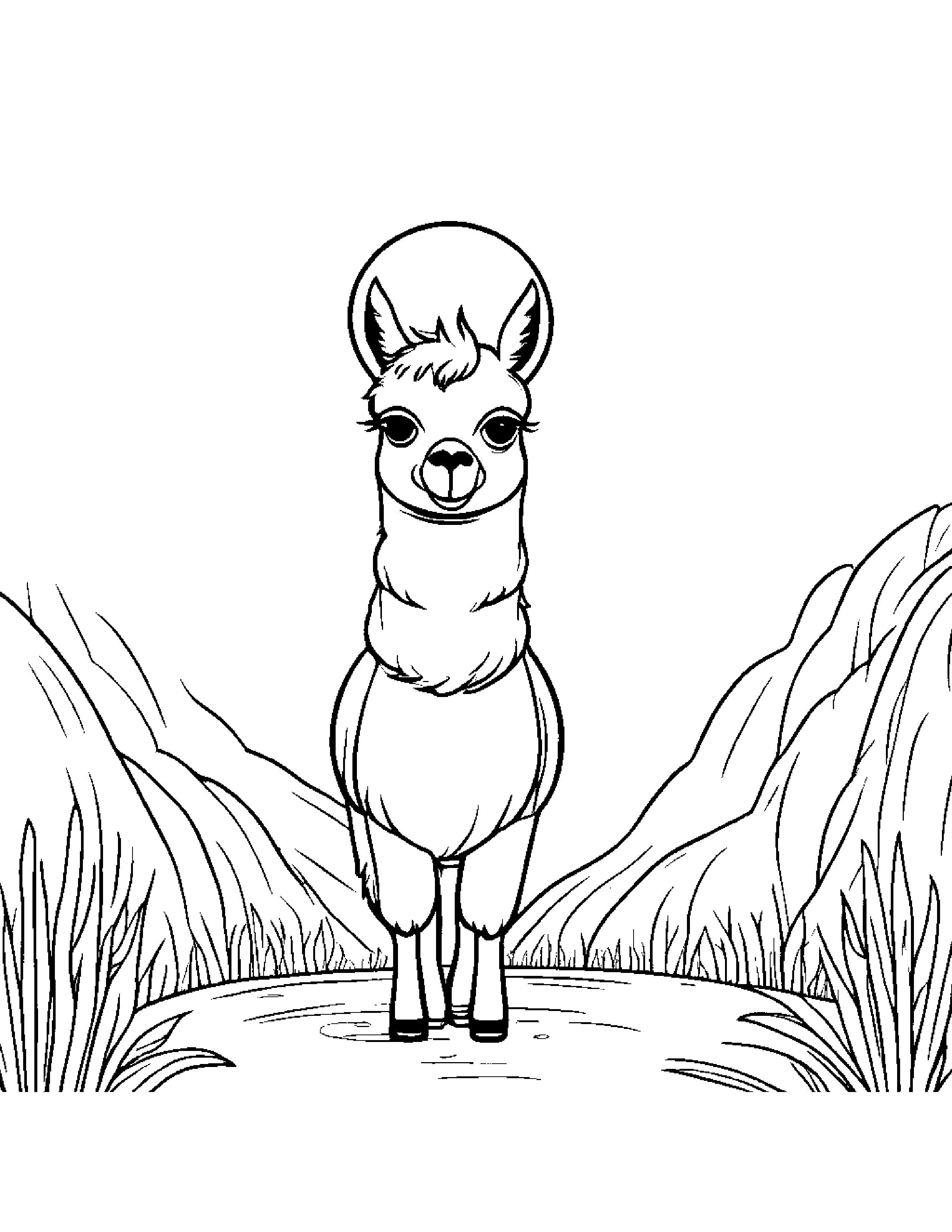 Tiny Llama With Balloon Coloring Page (Free Printable PDF)