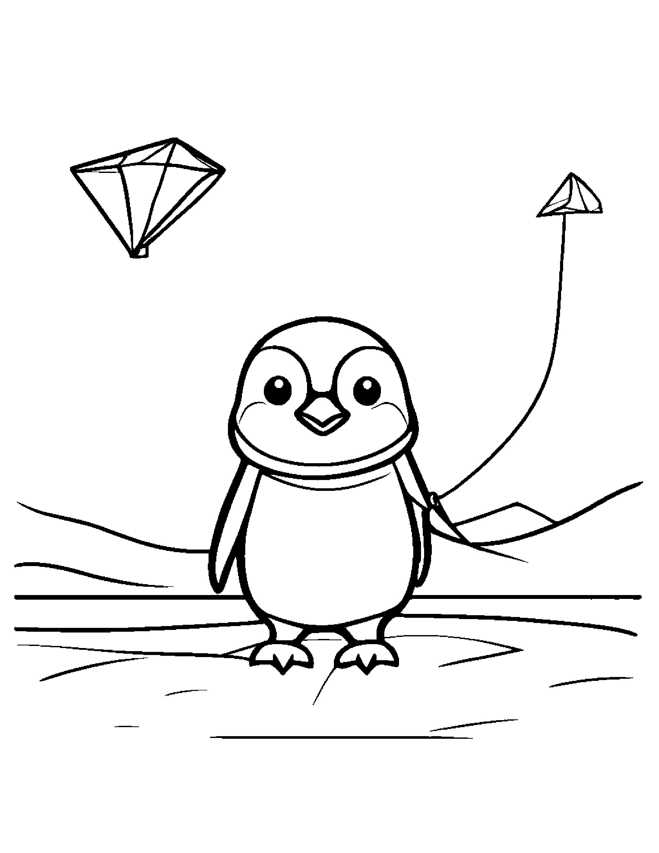 Tiny Penguin With A Kite #2 Coloring Page (Free Printable PDF)