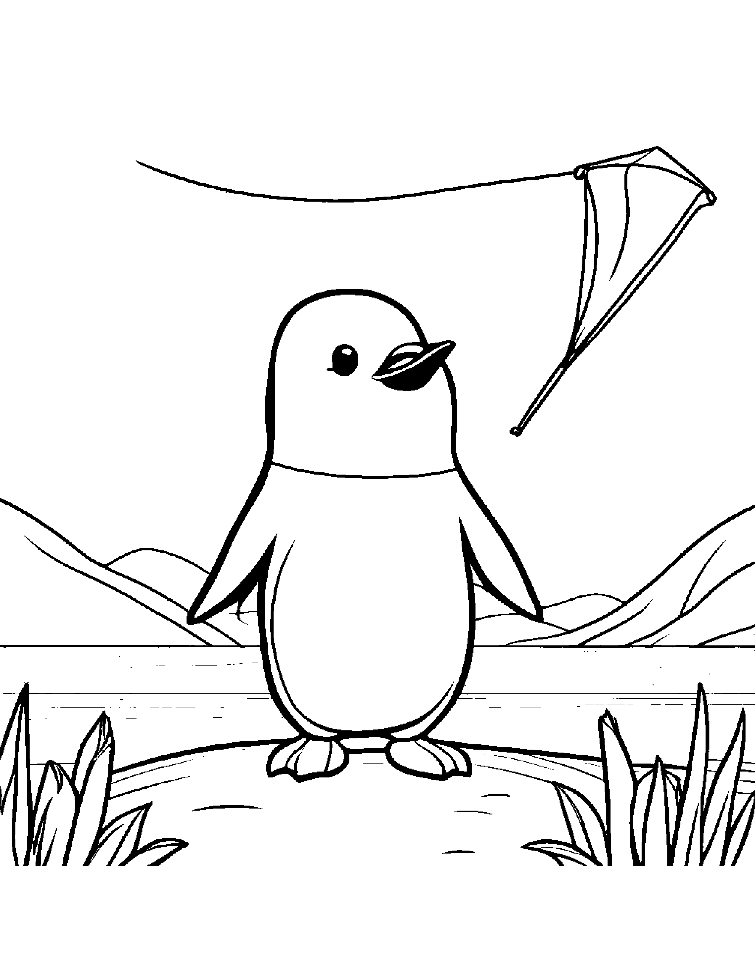 Tiny Penguin With A Kite Coloring Page (Free Printable PDF)