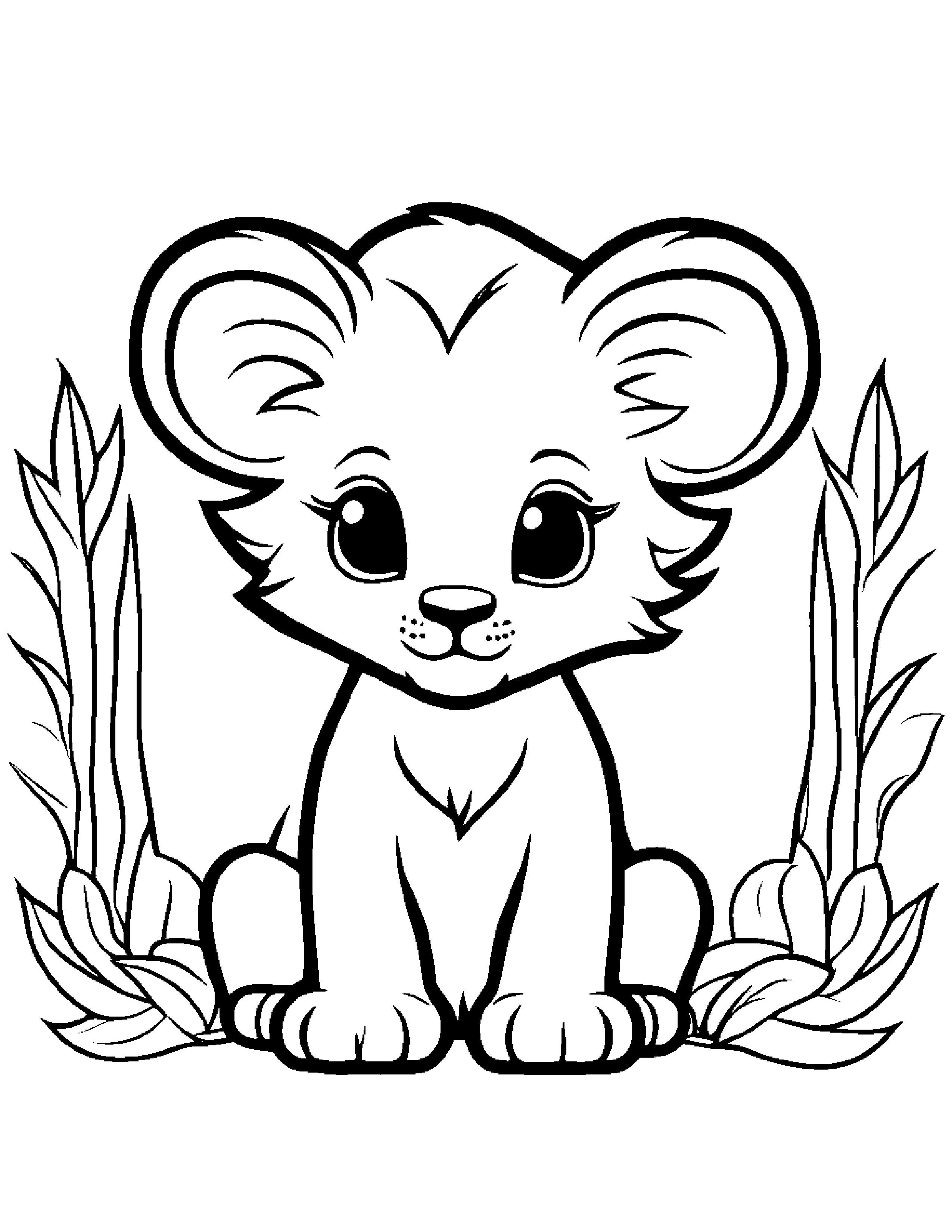 Kawaii Lion Cub #2 Coloring Page (Free Printable PDF)