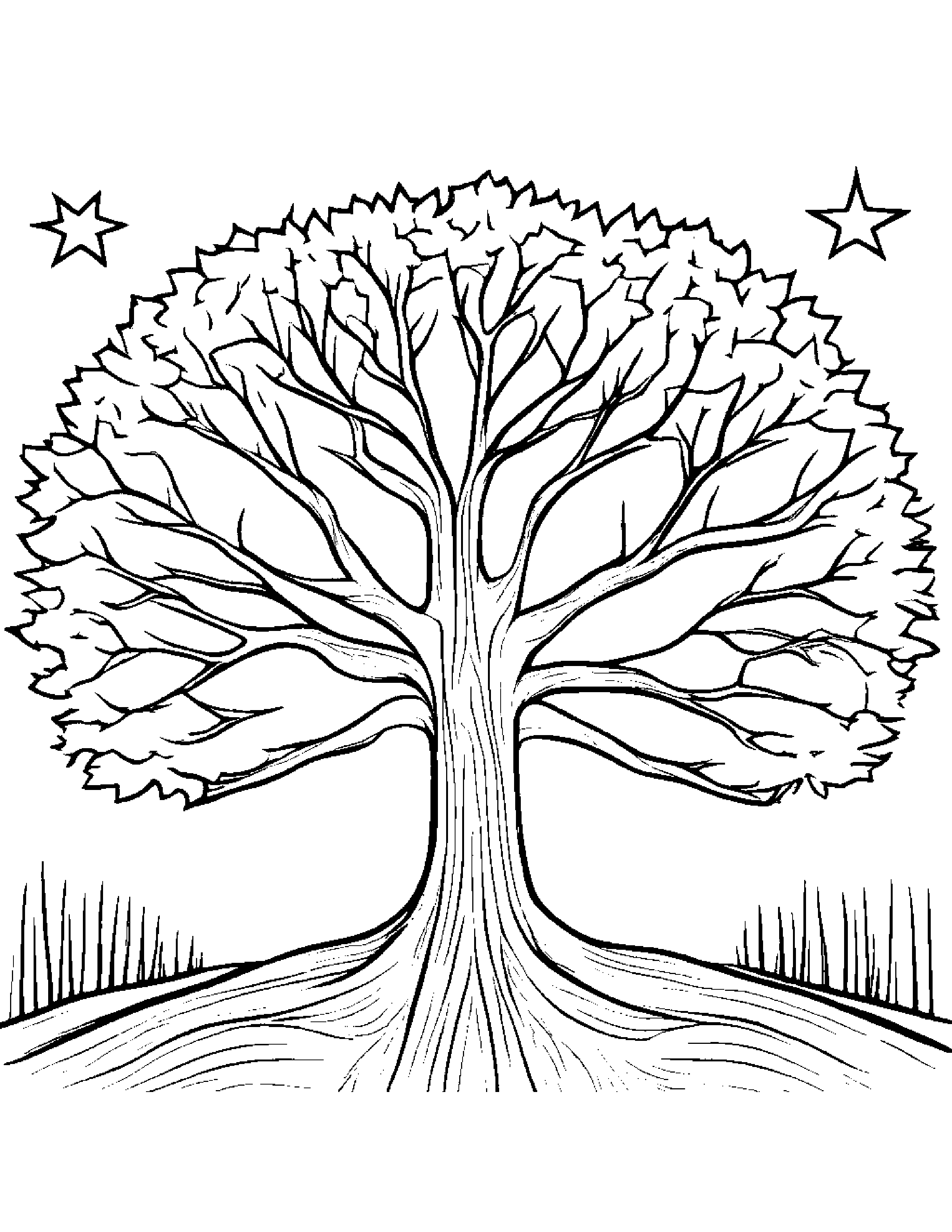Tree With A Star Coloring Page (Free Printable PDF)