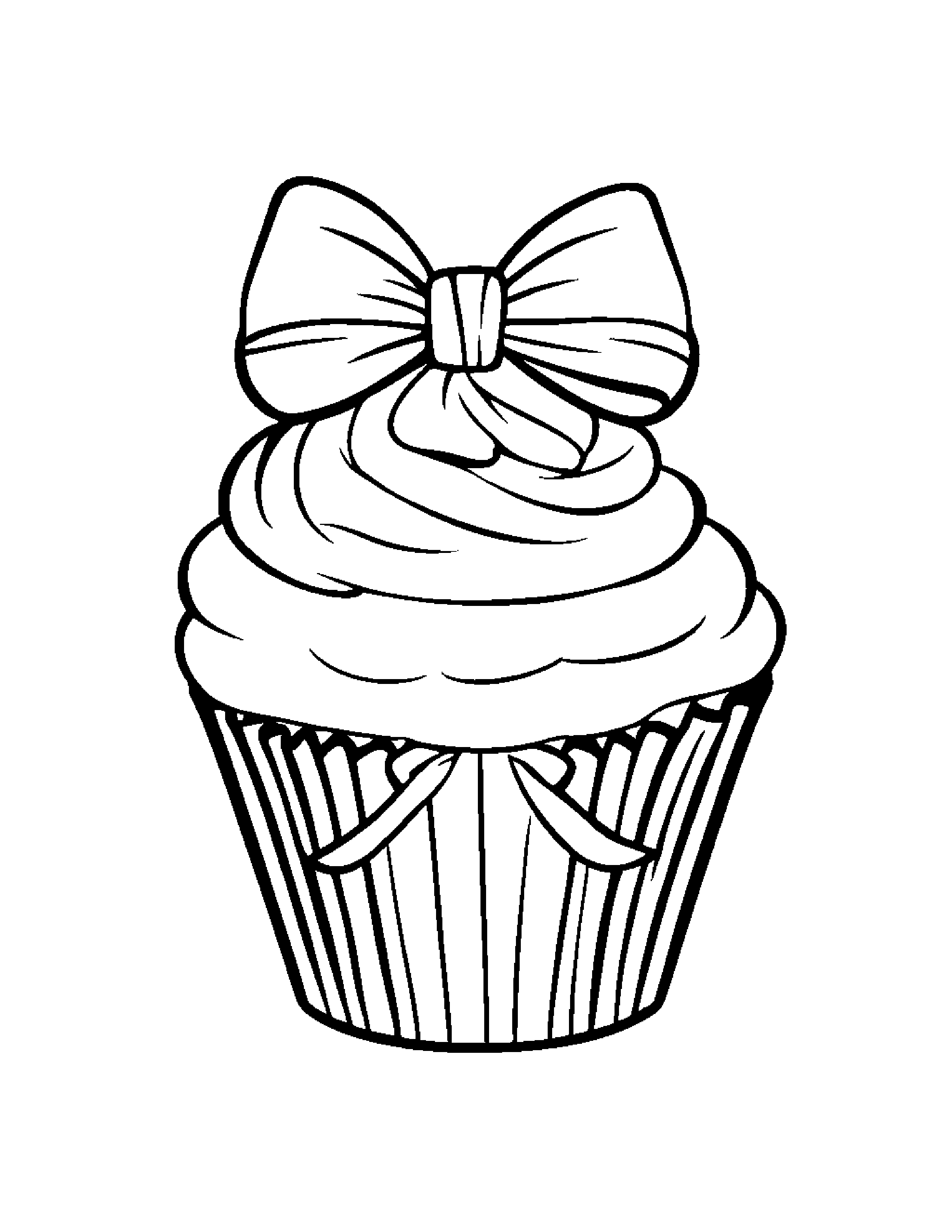 Baby Cupcake With A Bow Coloring Page (Free Printable PDF)