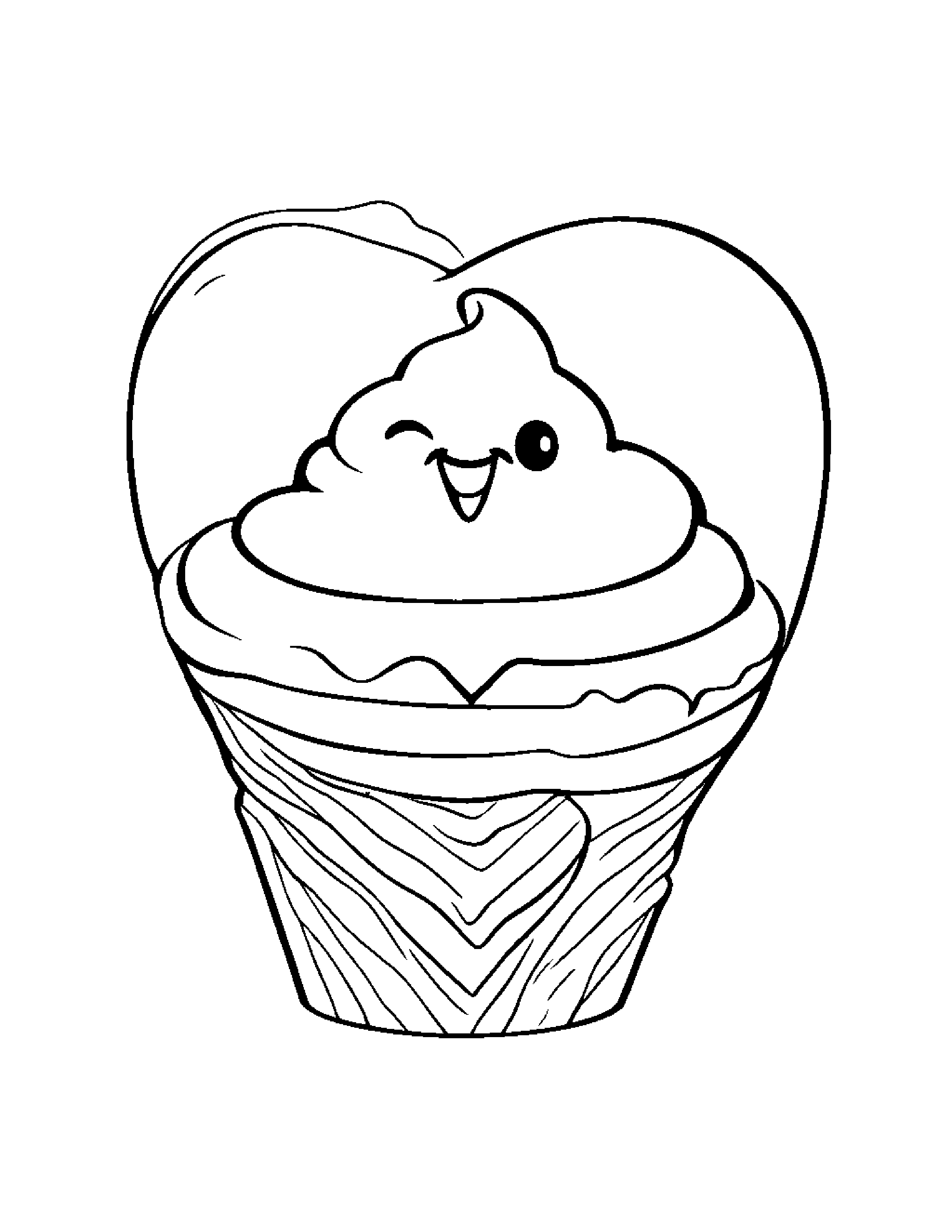 Baby Ice Cream Cone Hugging A Heart Coloring Page (Free Printable PDF)
