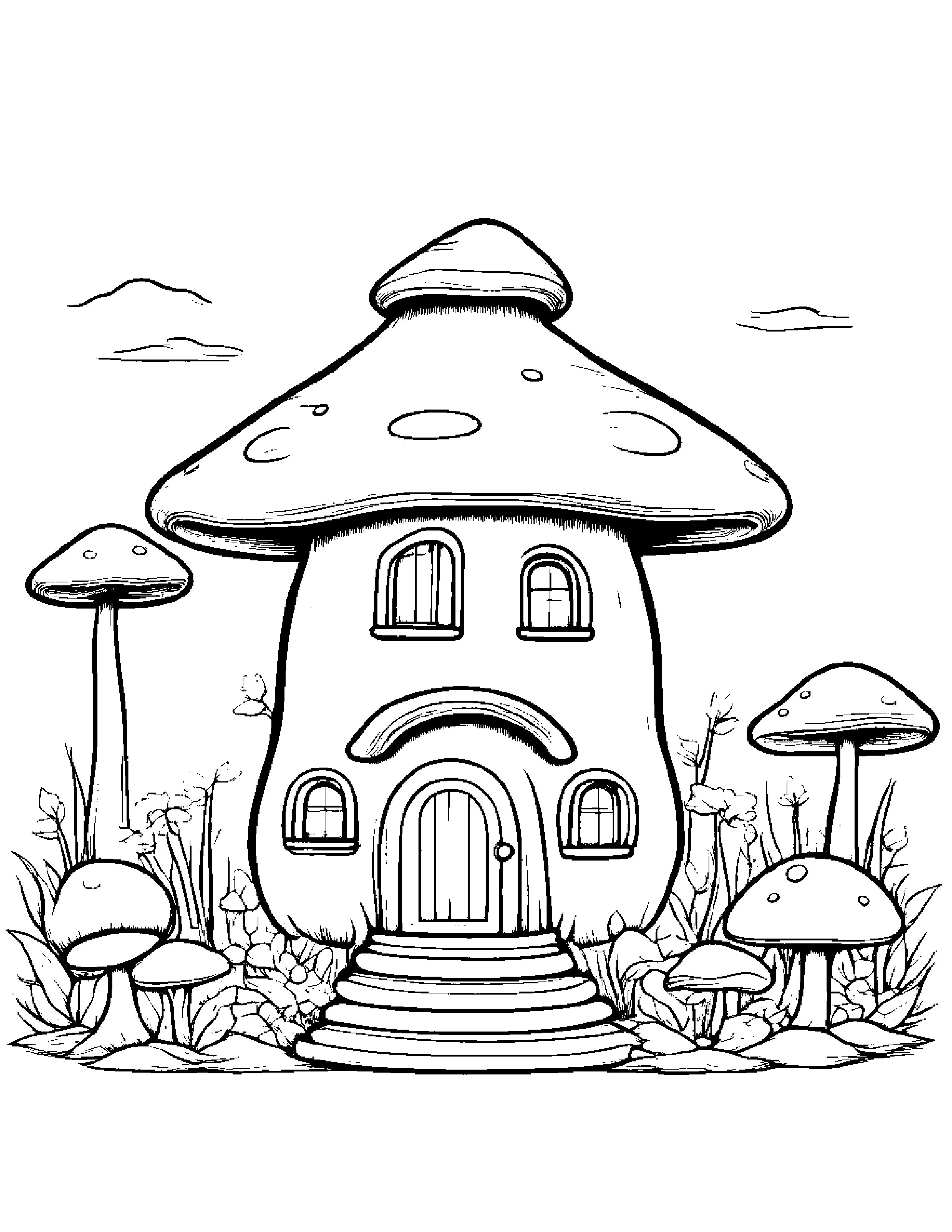 Mushroom House With Scarf #2 Coloring Page (Free Printable PDF)