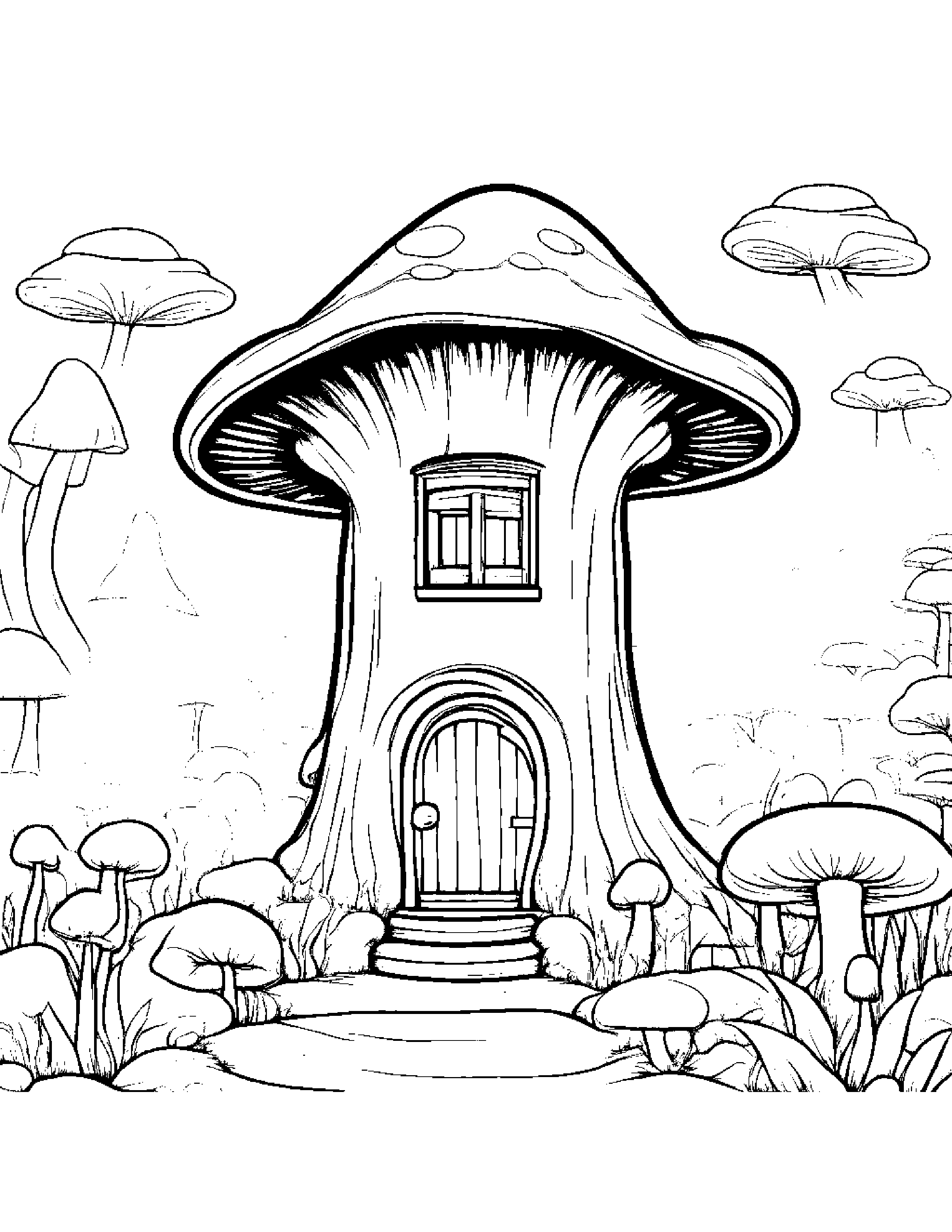 Mushroom House With Scarf Coloring Page (Free Printable PDF)