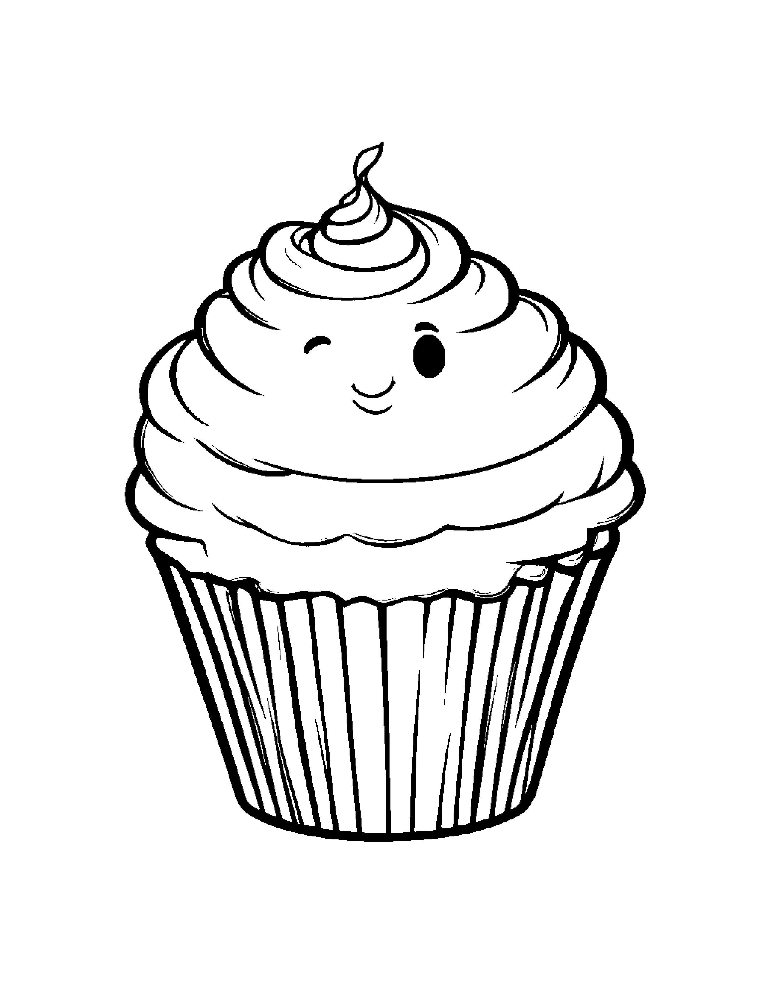 Smiling Cupcake Coloring Page (Free Printable PDF)