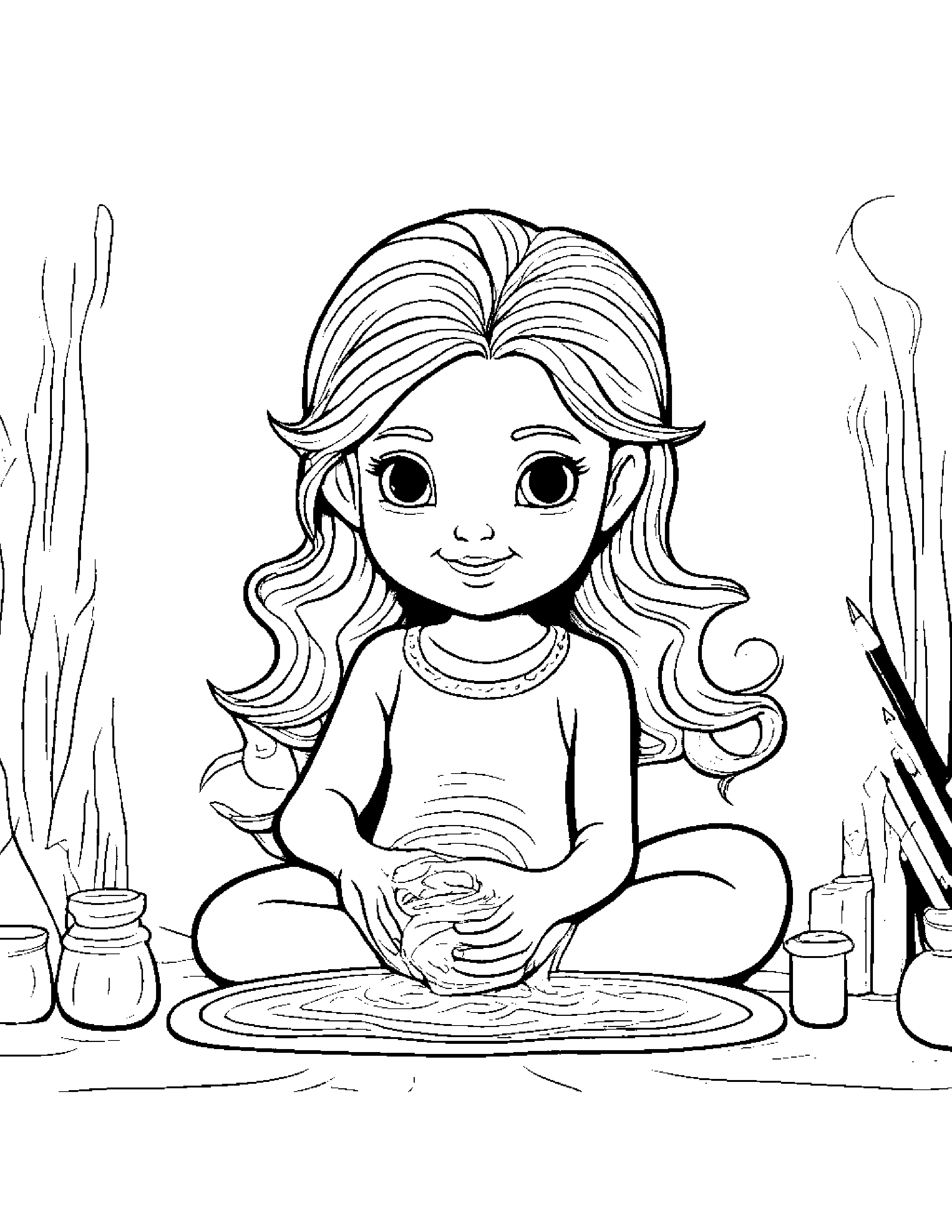 A Girl Sculpting Clay Into The Shape Of A Mythical Creature Coloring Page (Free Printable PDF)