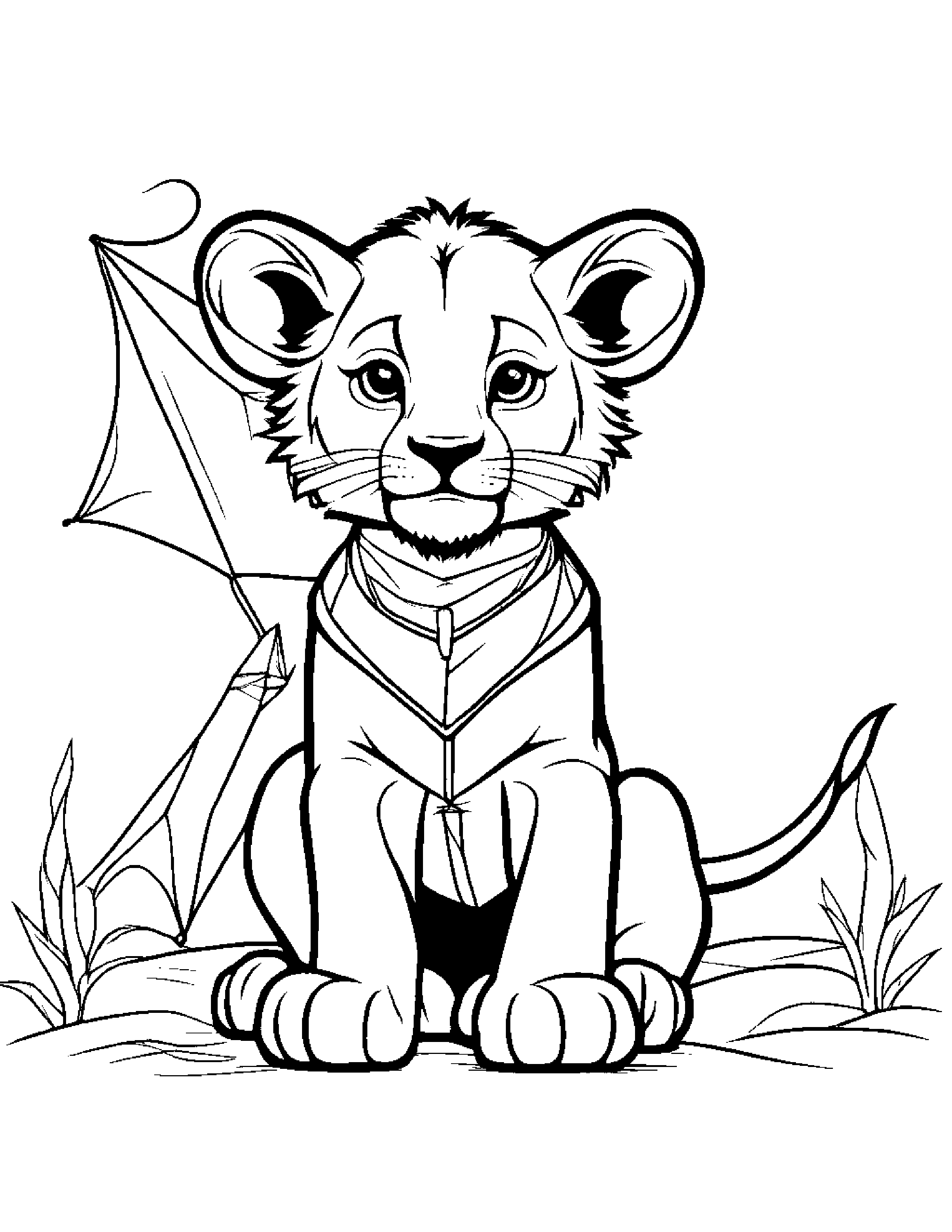 Lion Cub With A Kite #2 Coloring Page (Free Printable PDF)