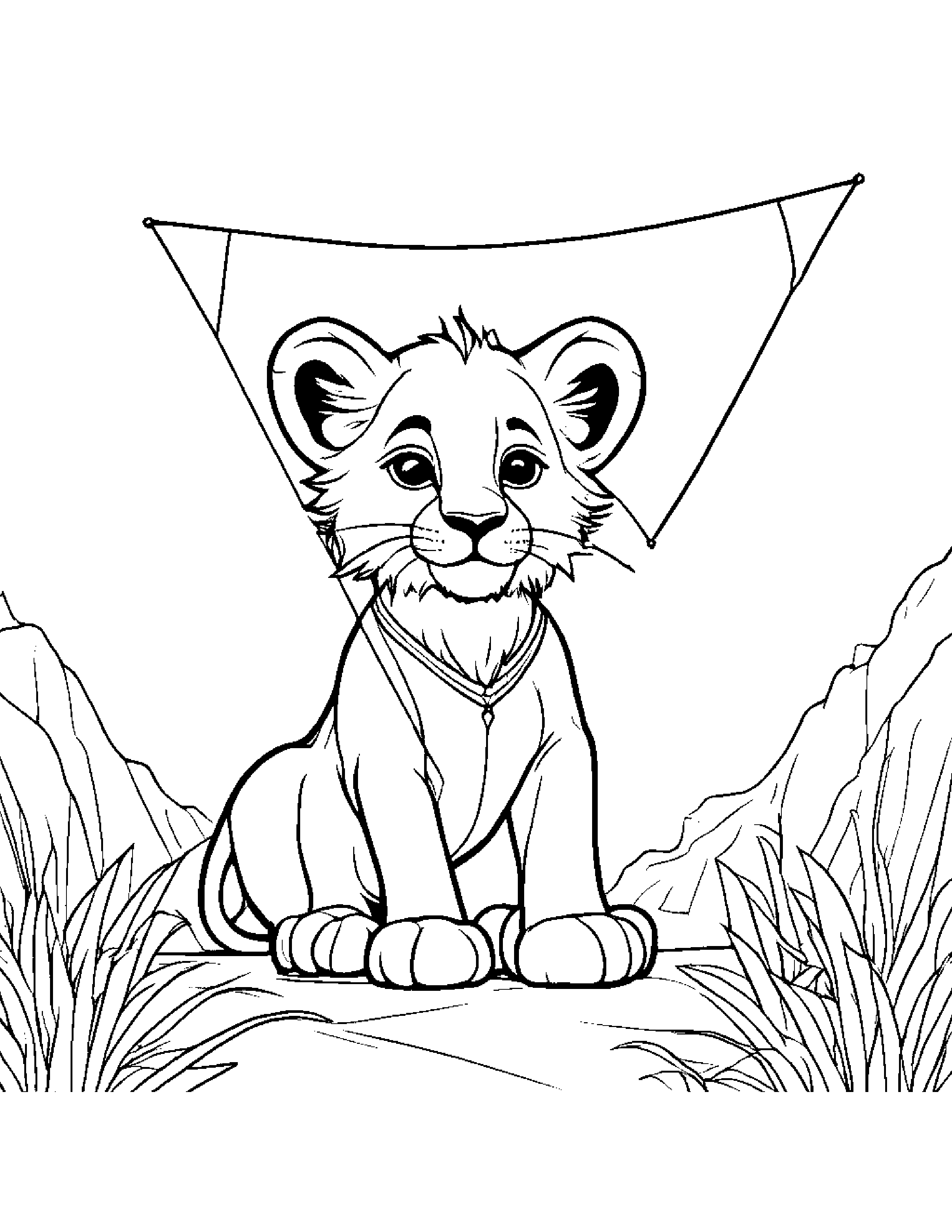 Lion Cub With A Kite Coloring Page (Free Printable PDF)