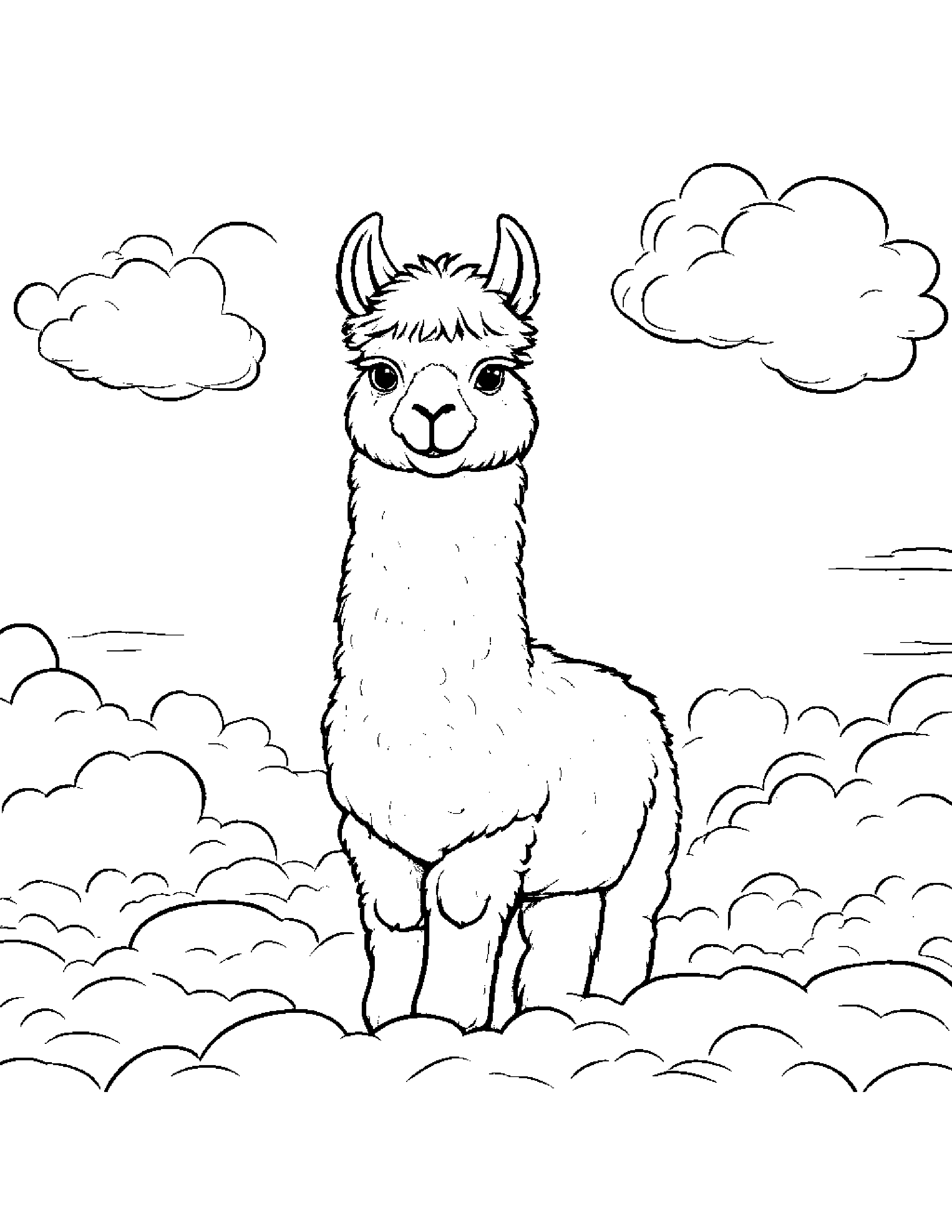 Alpaca Practicing The Alphabet On A Fluffy Cloud #2 Coloring Page (Free Printable PDF)