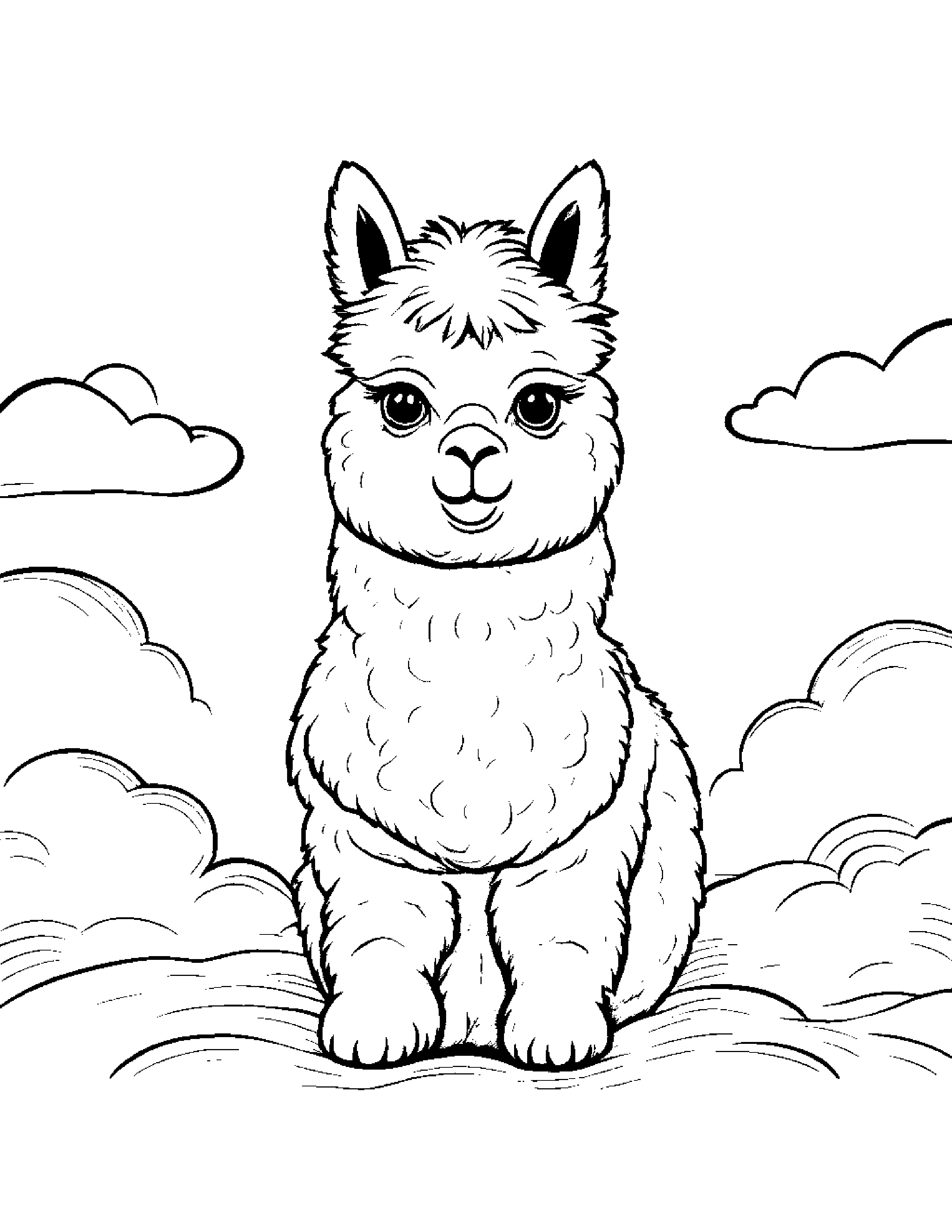 Alpaca Practicing The Alphabet On A Fluffy Cloud #3 Coloring Page (Free Printable PDF)