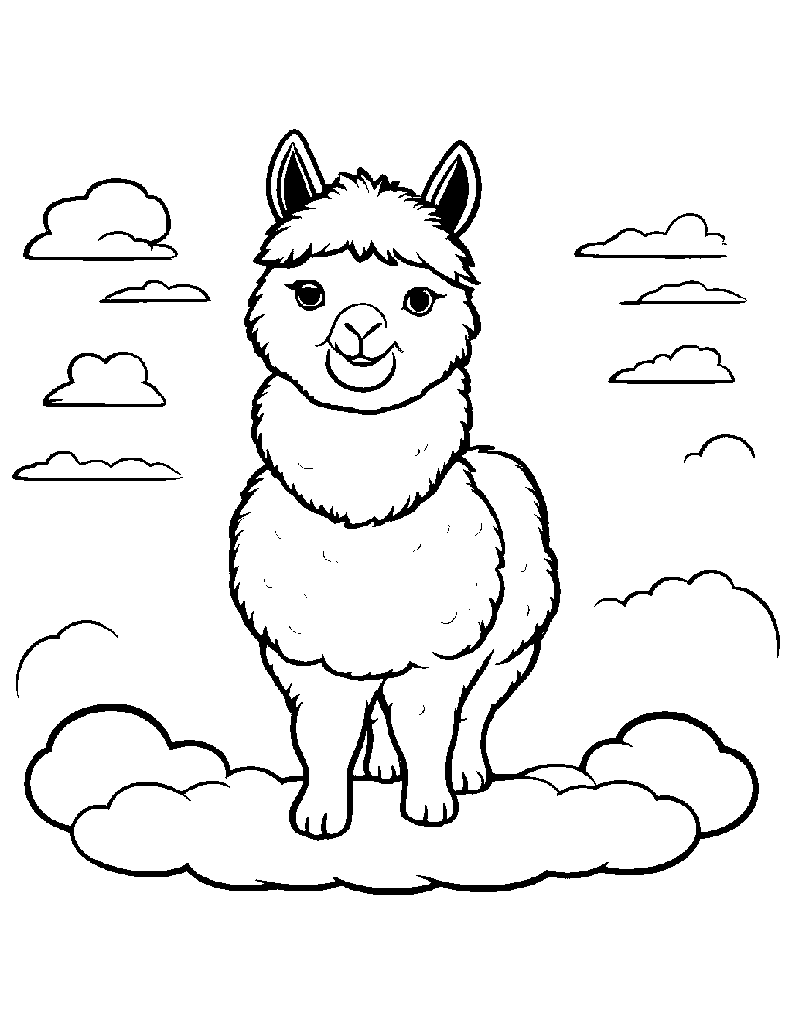 Alpaca Practicing The Alphabet On A Fluffy Cloud Coloring Page (Free Printable PDF)