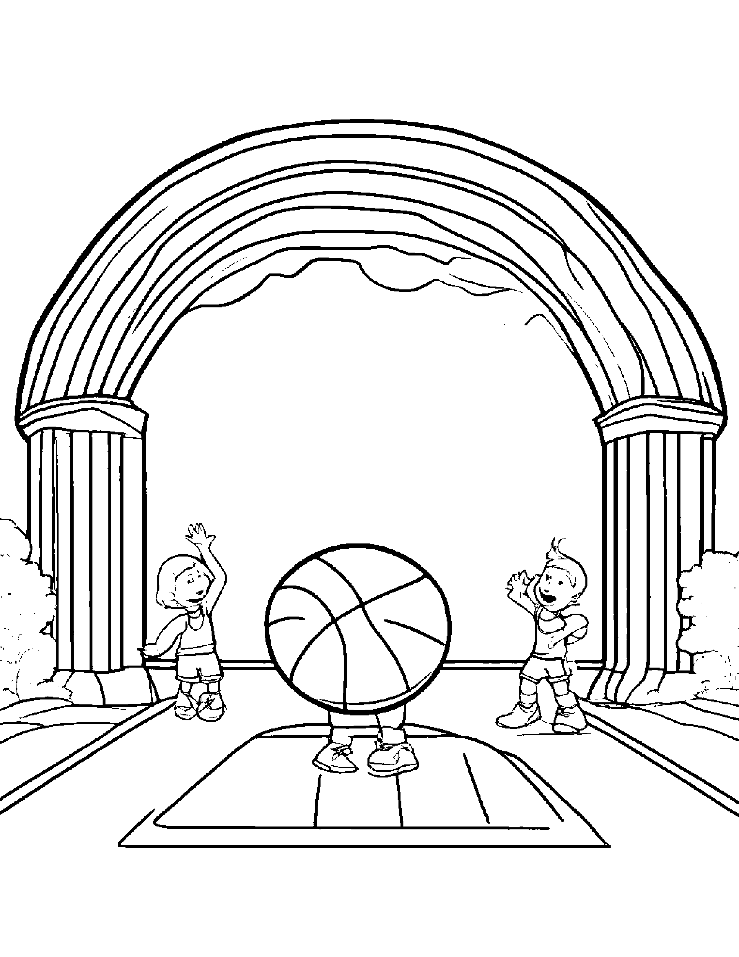 Basketball Practicing The Alphabet Under A Rainbow #2 Coloring Page (Free Printable PDF)
