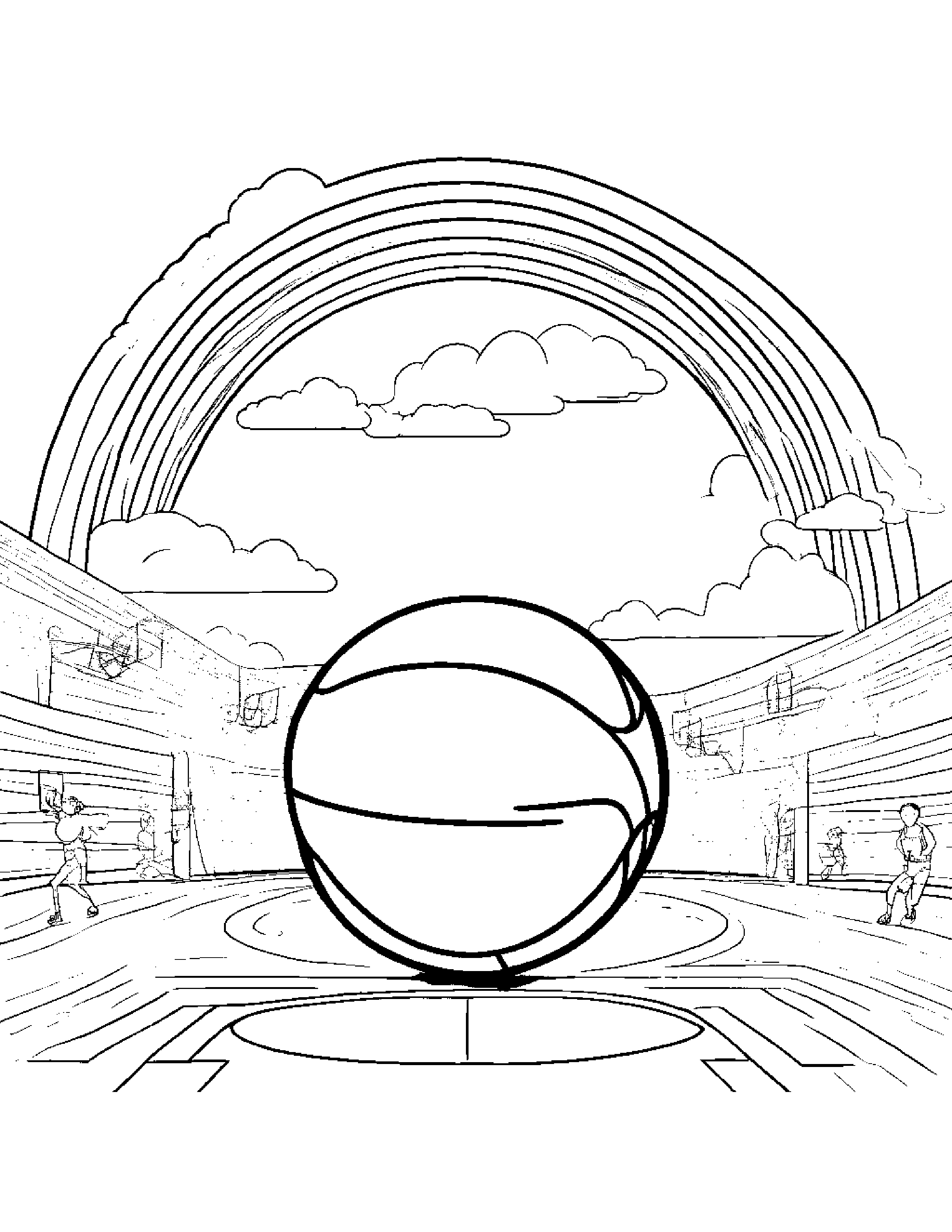 Basketball Practicing The Alphabet Under A Rainbow #3 Coloring Page (Free Printable PDF)