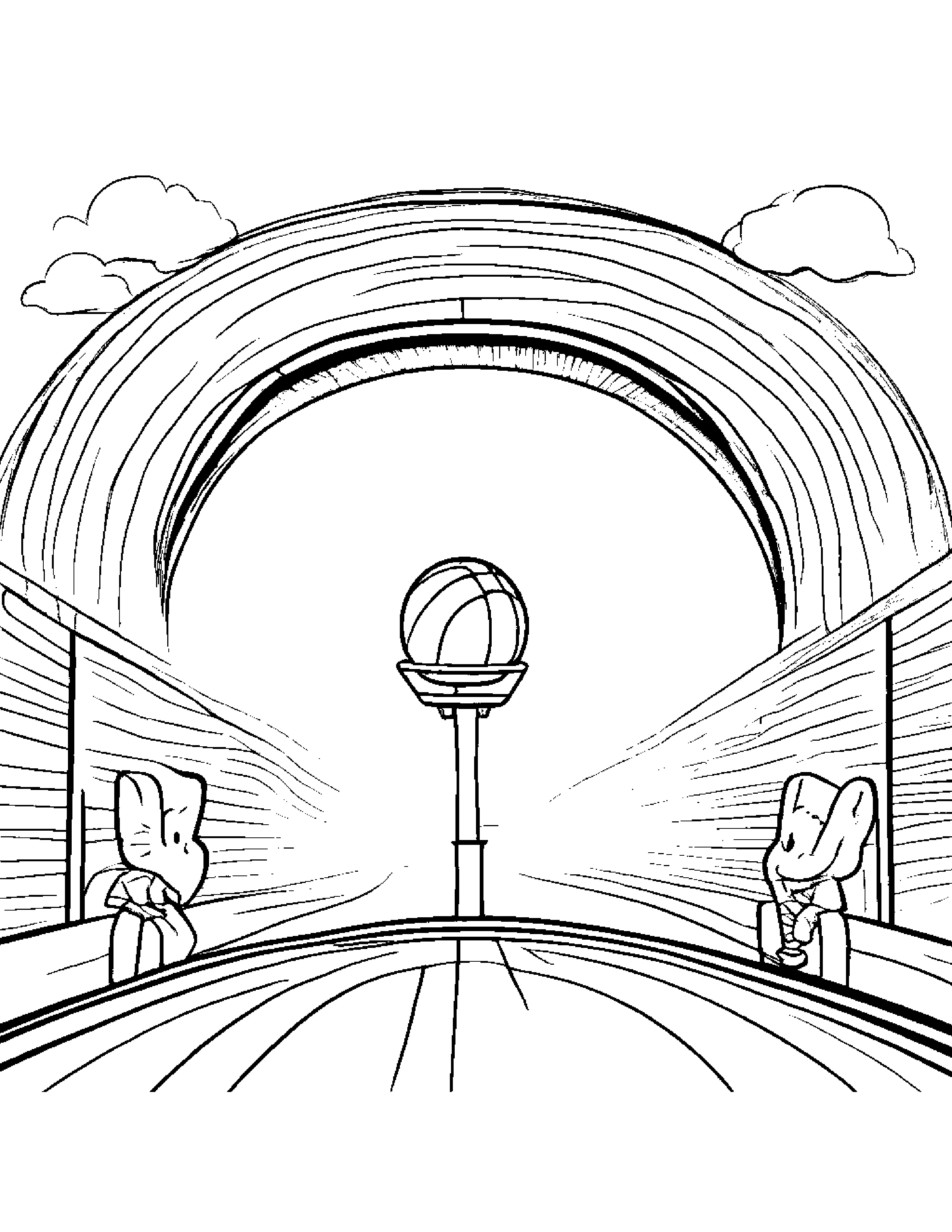 Basketball Practicing The Alphabet Under A Rainbow Coloring Page (Free Printable PDF)