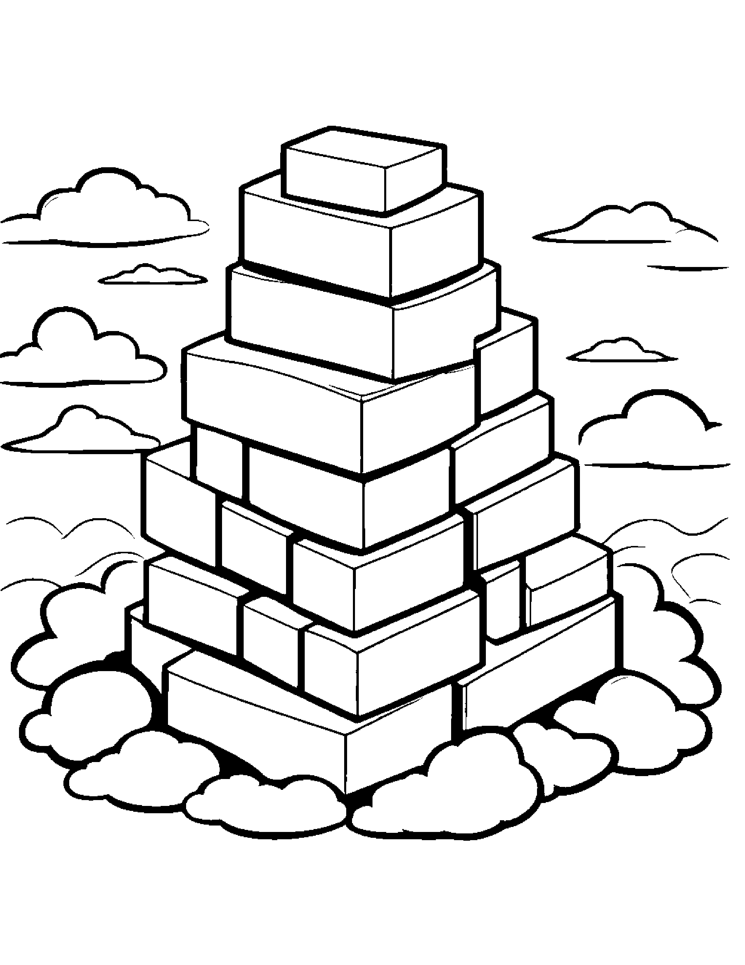Bright Stack Of Blocks On A Fluffy Cloud #2 Coloring Page (Free Printable PDF)