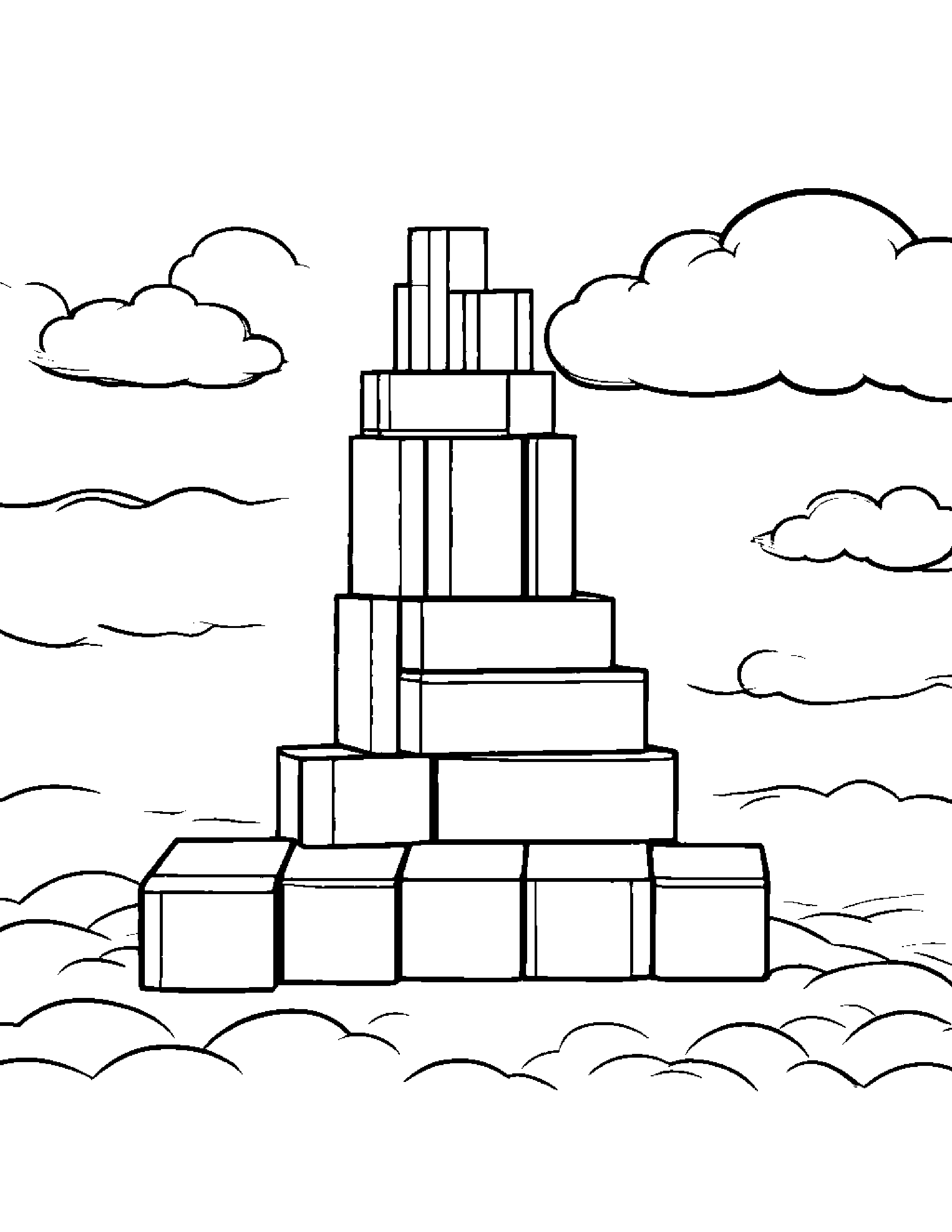 Bright Stack Of Blocks On A Fluffy Cloud Coloring Page (Free Printable PDF)
