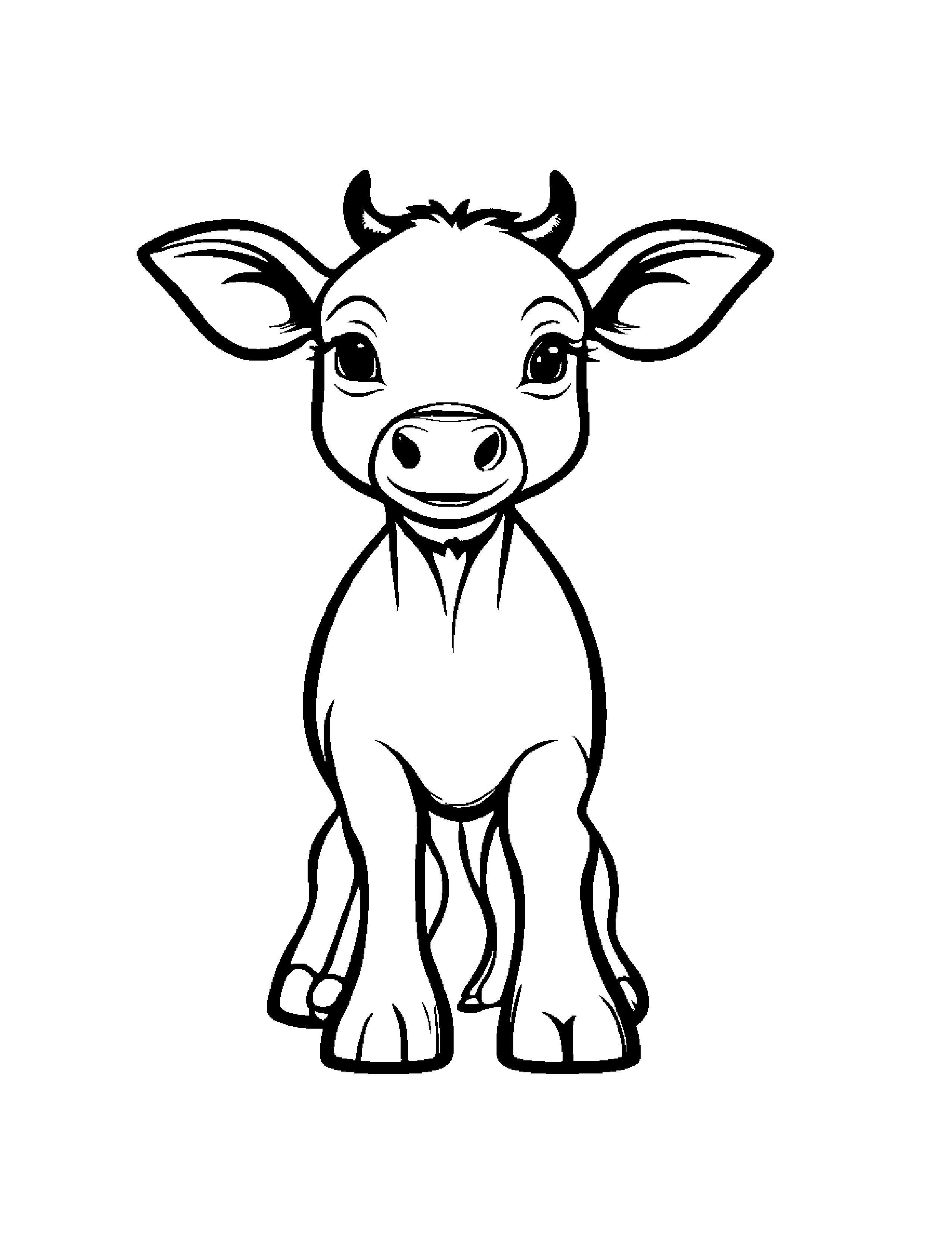 Calf With A Sunny Sticker #2 Coloring Page (Free Printable PDF)