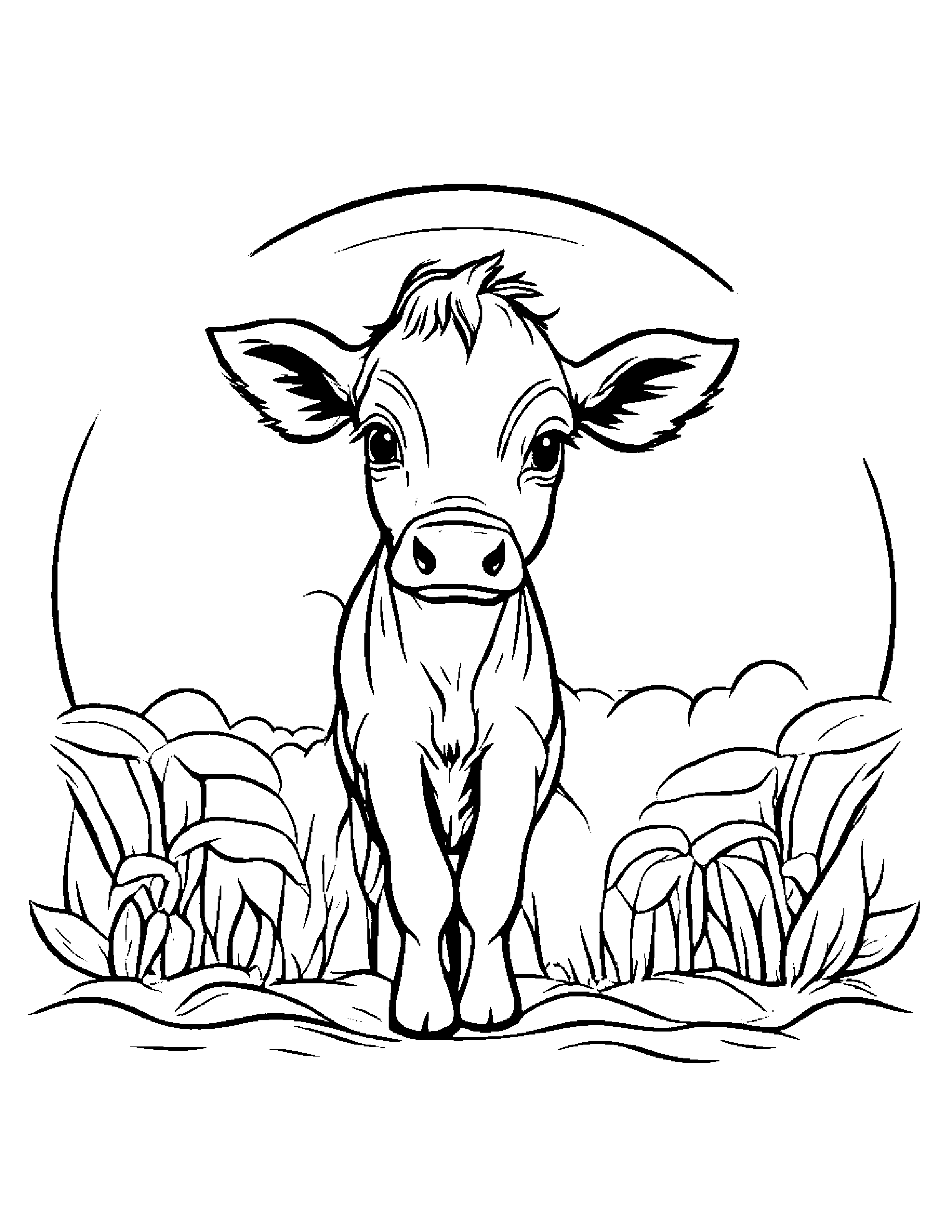 Calf With A Sunny Sticker Coloring Page (Free Printable PDF)