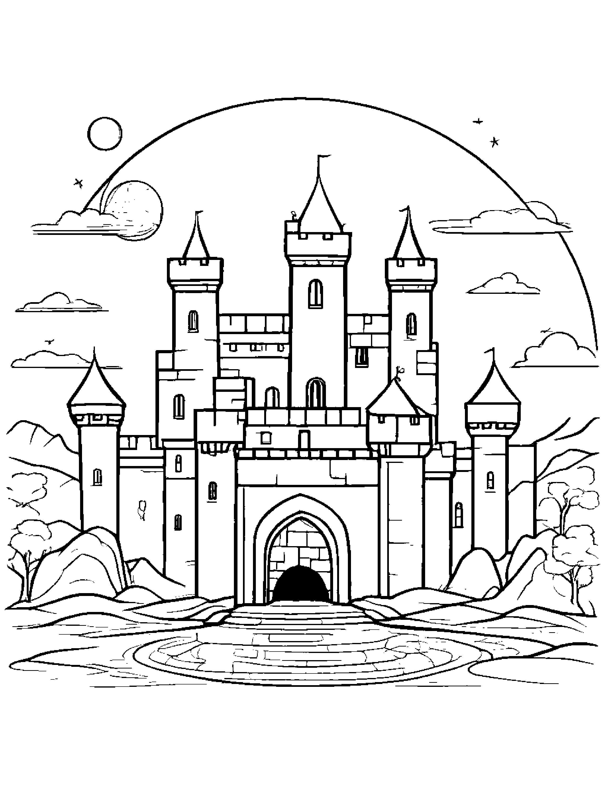 Castle Block Practicing The Alphabet On A Friendly Planet Coloring Page (Free Printable PDF)