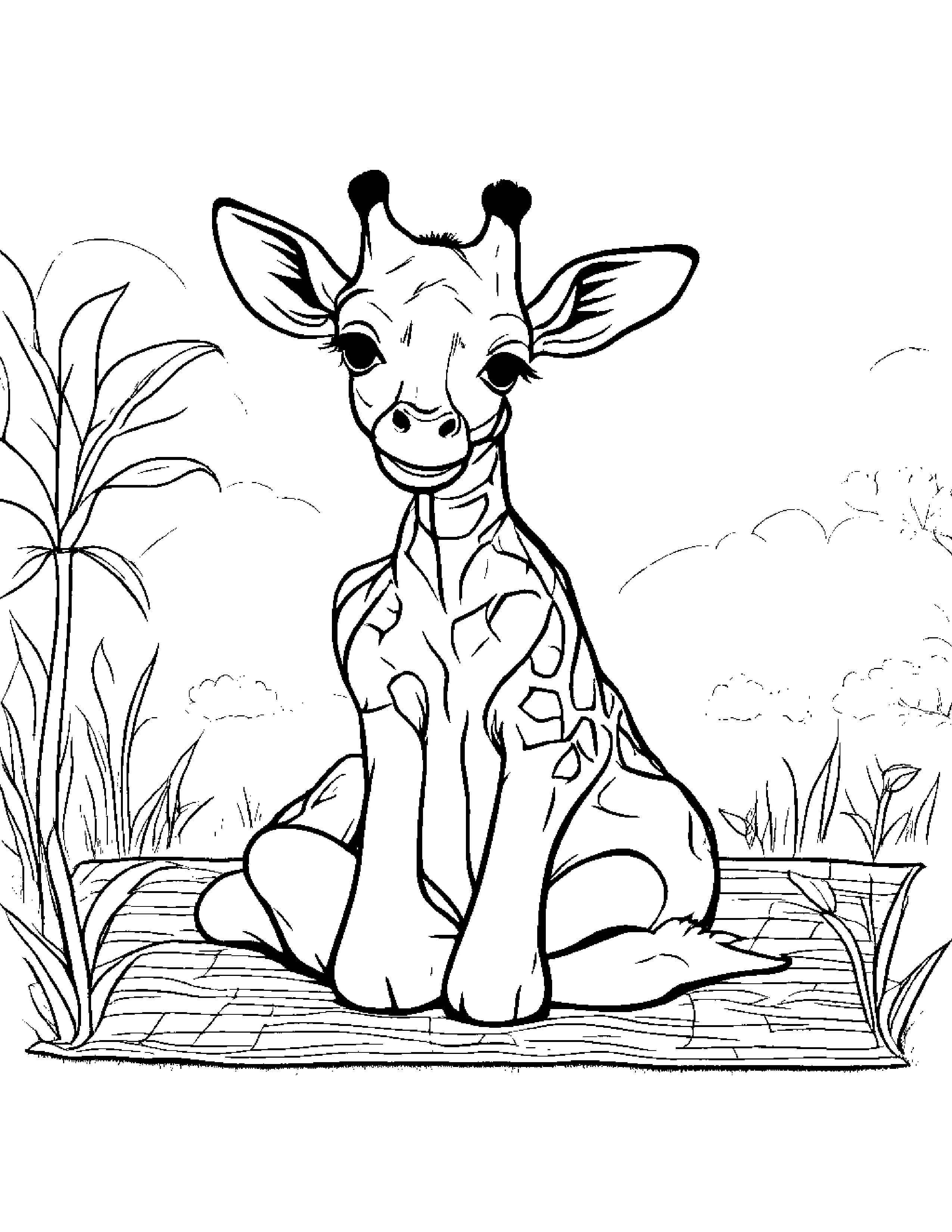 Cozy Giraffe Calf Counting On A Picnic Blanket #2 Coloring Page (Free Printable PDF)