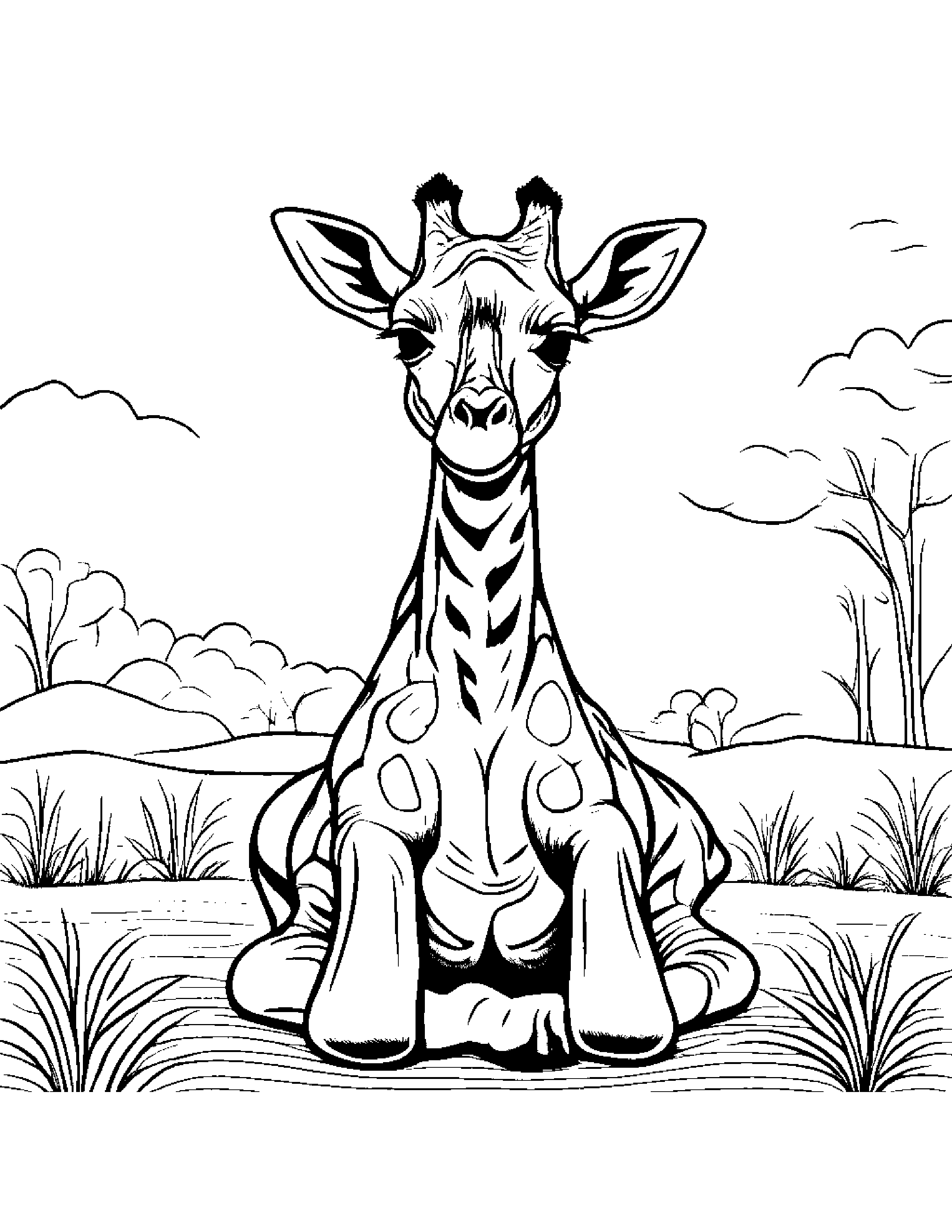 Cozy Giraffe Calf Counting On A Picnic Blanket #3 Coloring Page (Free Printable PDF)