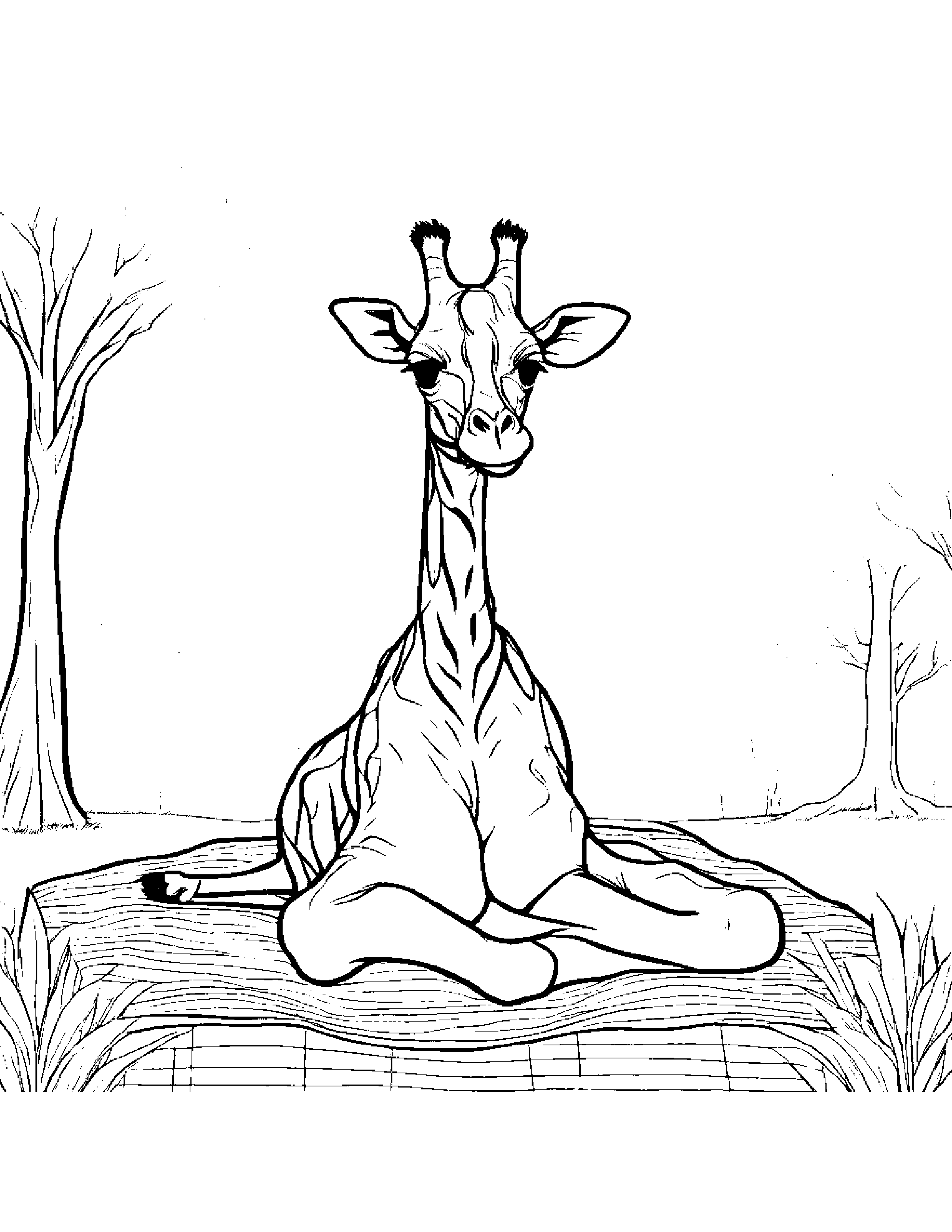 Cozy Giraffe Calf Counting On A Picnic Blanket Coloring Page (Free Printable PDF)