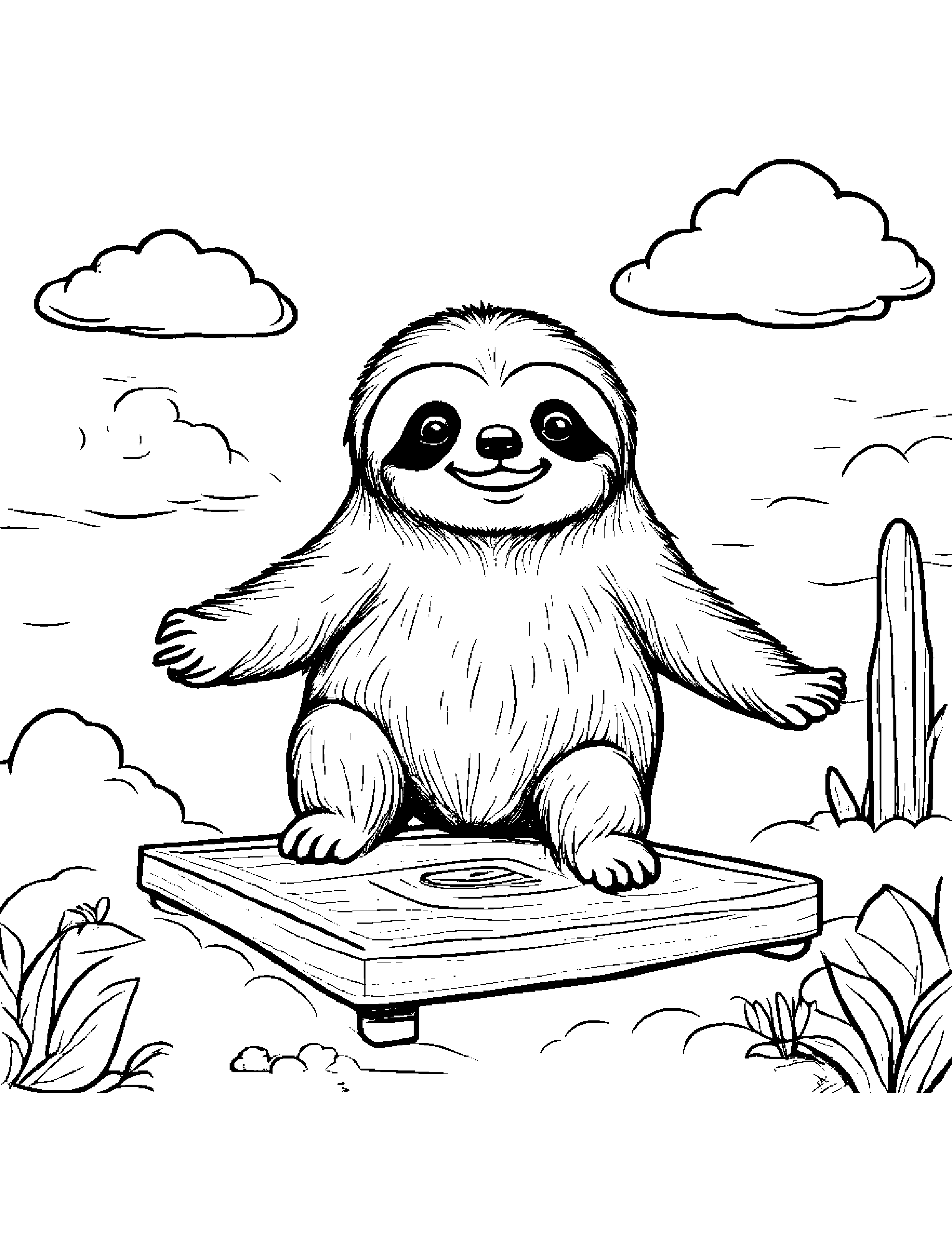 Cozy Sloth Playing Hopscotch On A Fluffy Cloud #4 Coloring Page (Free Printable PDF)