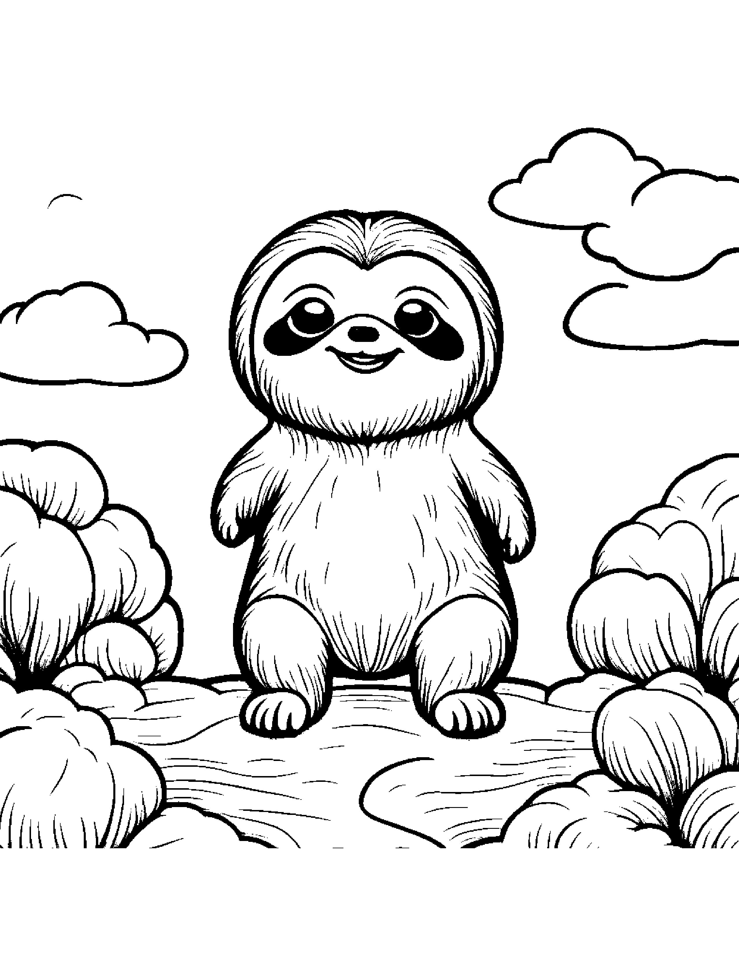 Cozy Sloth Playing Hopscotch On A Fluffy Cloud #5 Coloring Page (Free Printable PDF)