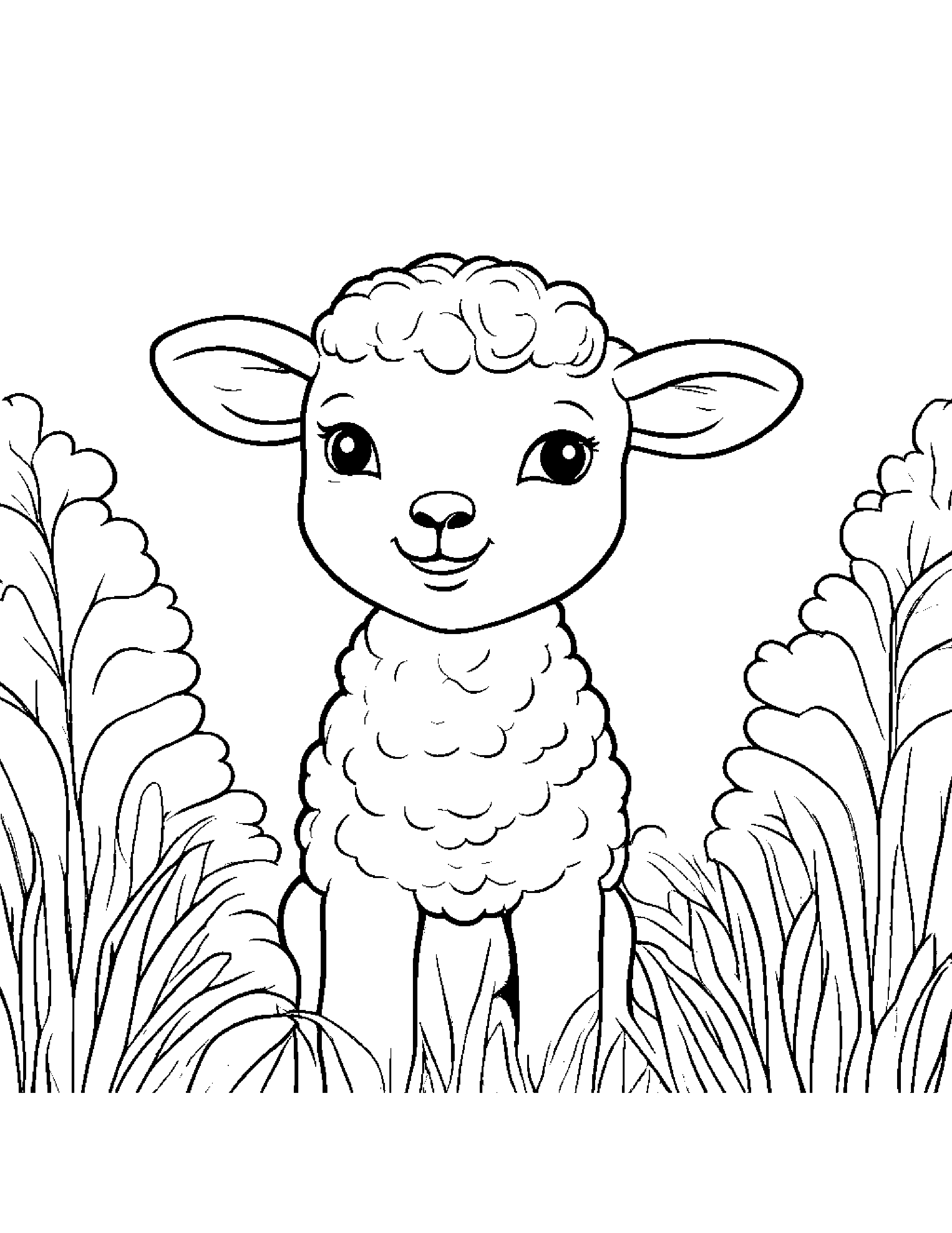 Cuddly Lamb Playing Peekaboo #2 Coloring Page (Free Printable PDF)