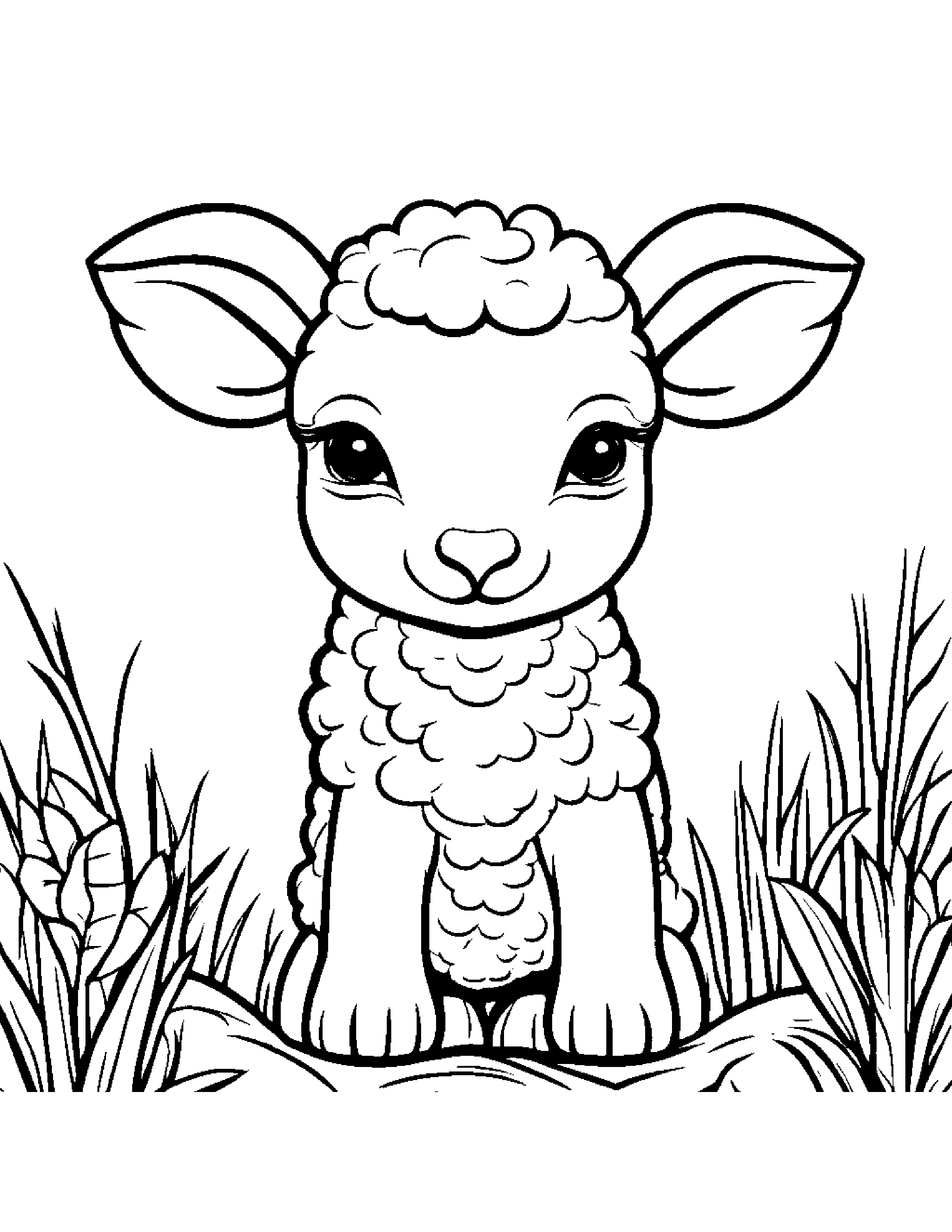 Cuddly Lamb Playing Peekaboo #3 Coloring Page (Free Printable PDF)