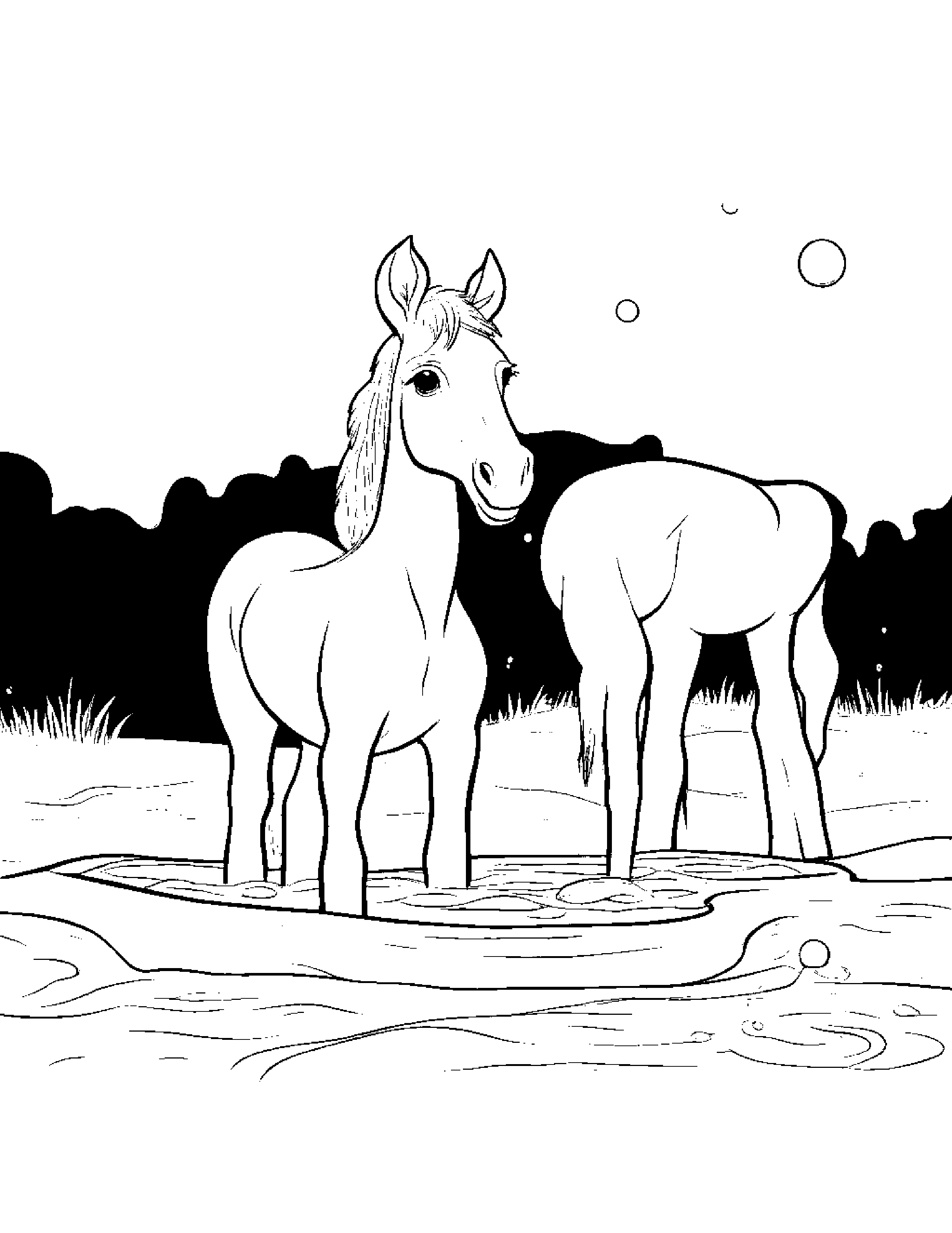 Curious Foal Blowing Bubbles Beside A Sandbox #3 Coloring Page (Free Printable PDF)