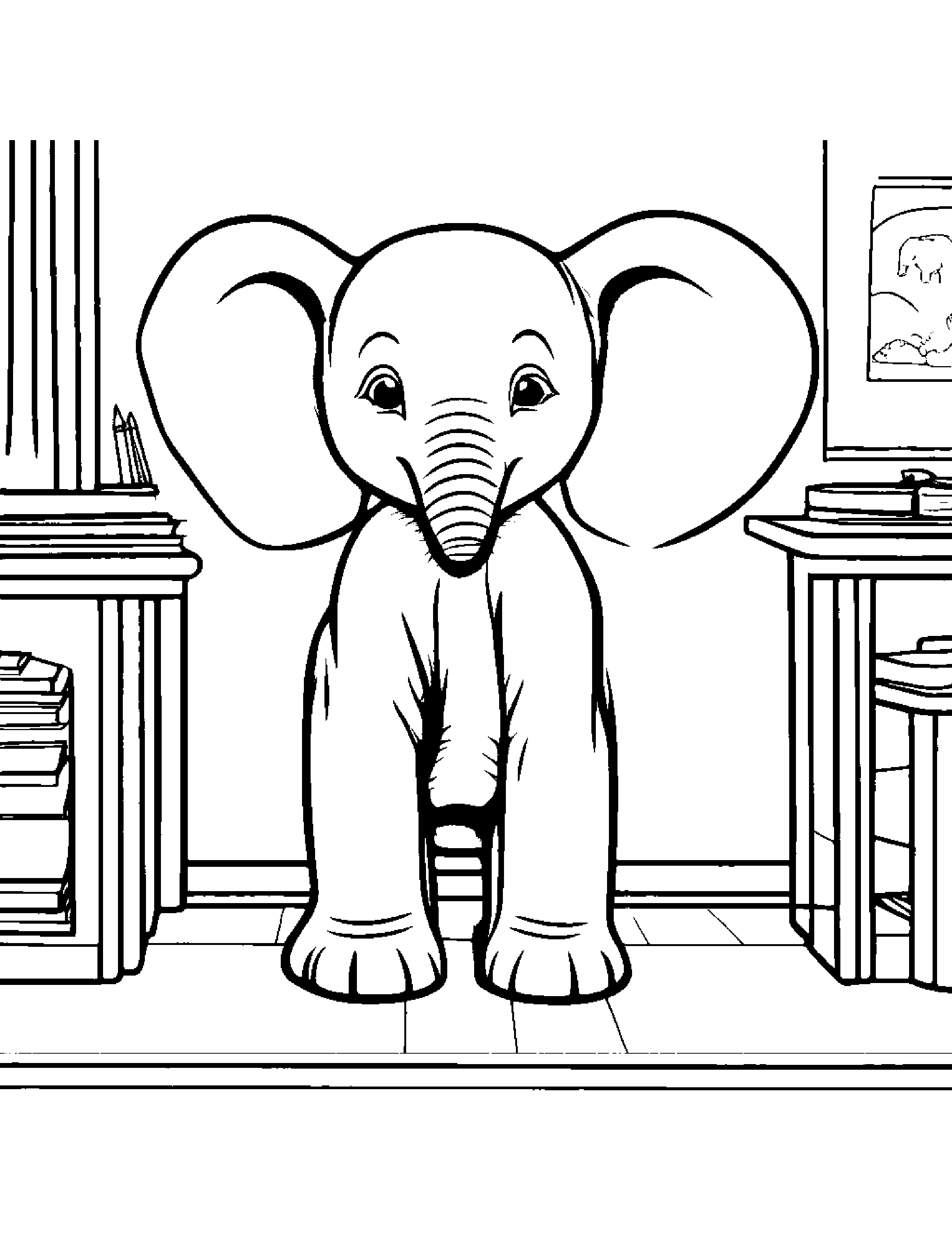 Elephant Calf Counting In A Classroom Corner #2 Coloring Page (Free Printable PDF)