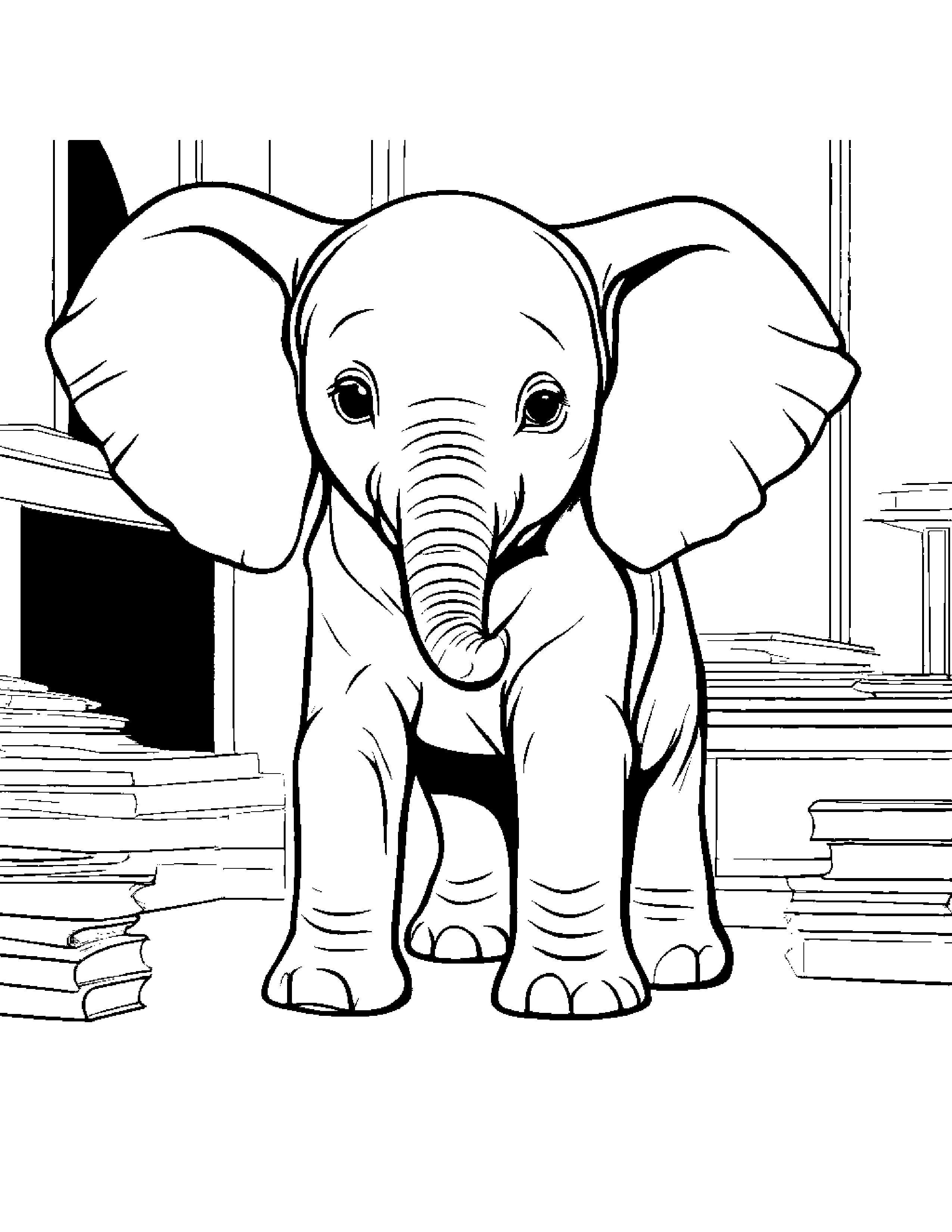 Elephant Calf Counting In A Classroom Corner #3 Coloring Page (Free Printable PDF)