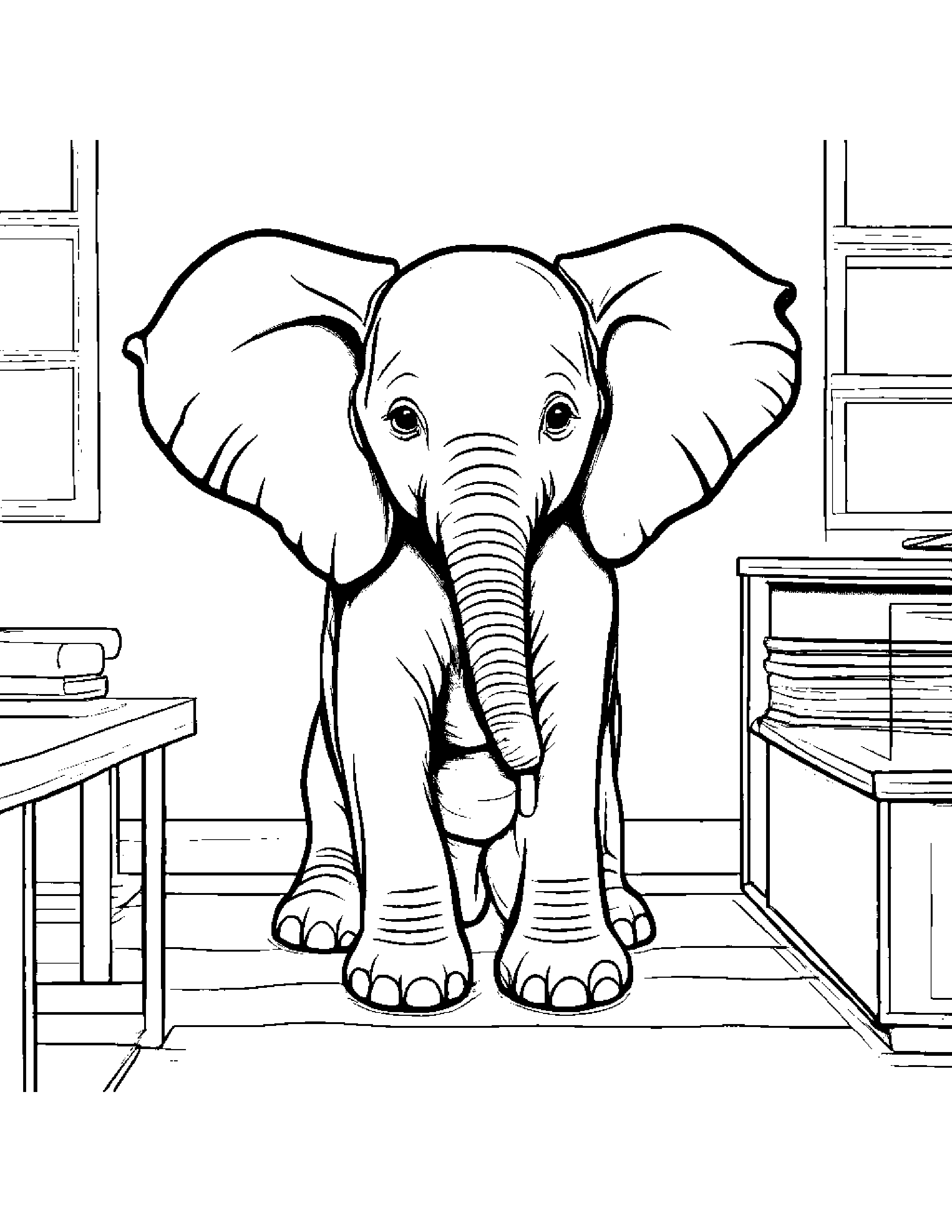 Elephant Calf Counting In A Classroom Corner Coloring Page (Free Printable PDF)