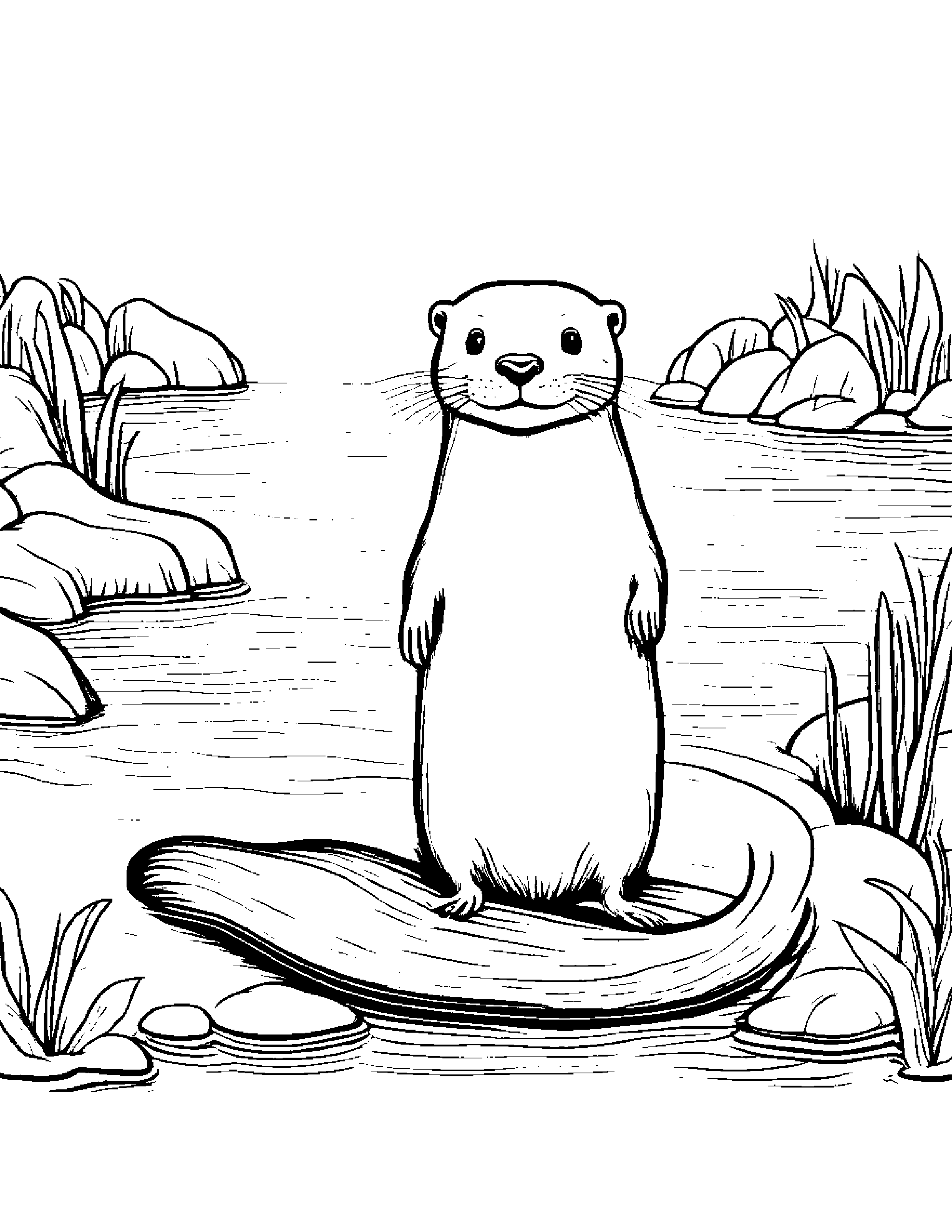 Friendly Otter Learning To Count To Ten #5 Coloring Page (Free Printable PDF)