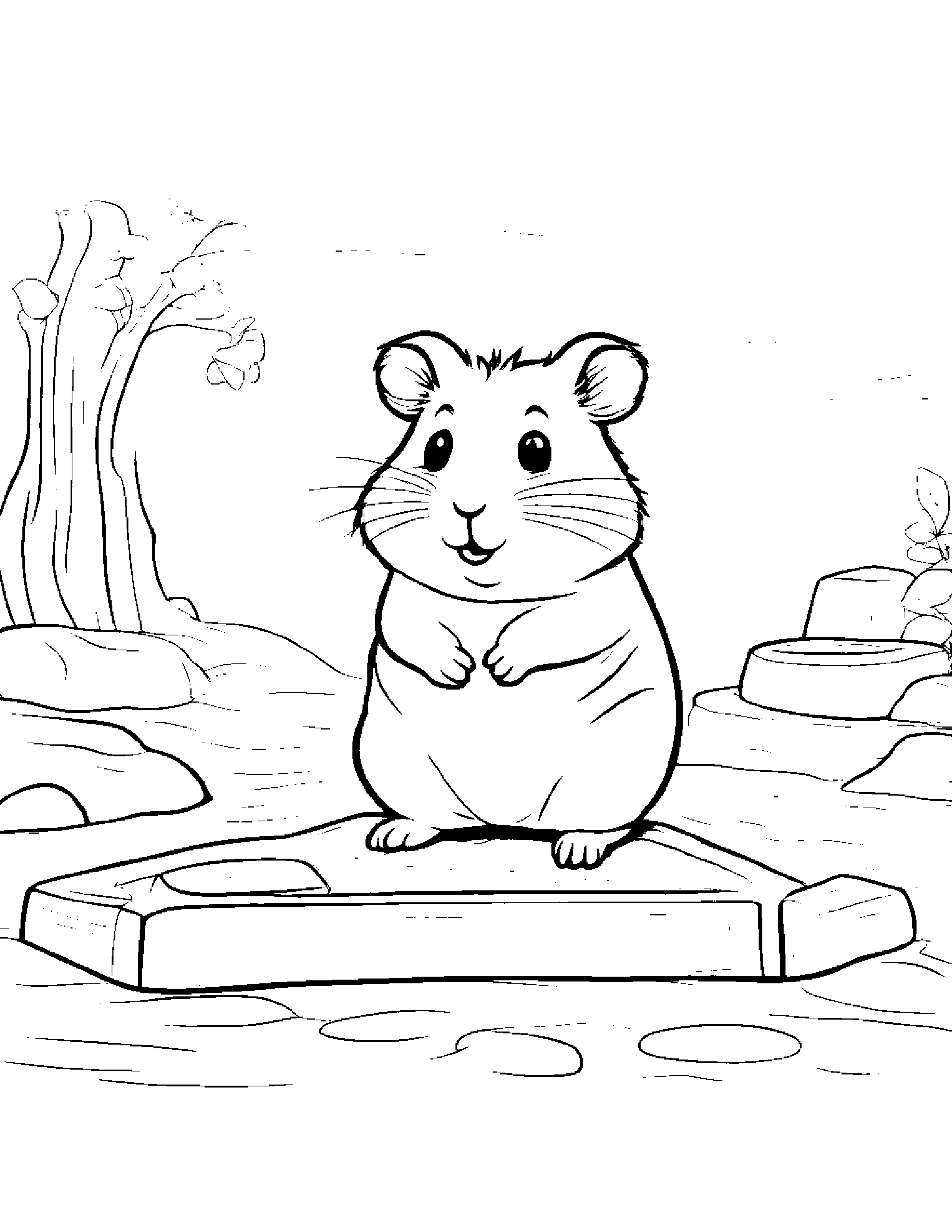 Hamster Practicing The Alphabet Beside A Sandbox #2 Coloring Page (Free Printable PDF)
