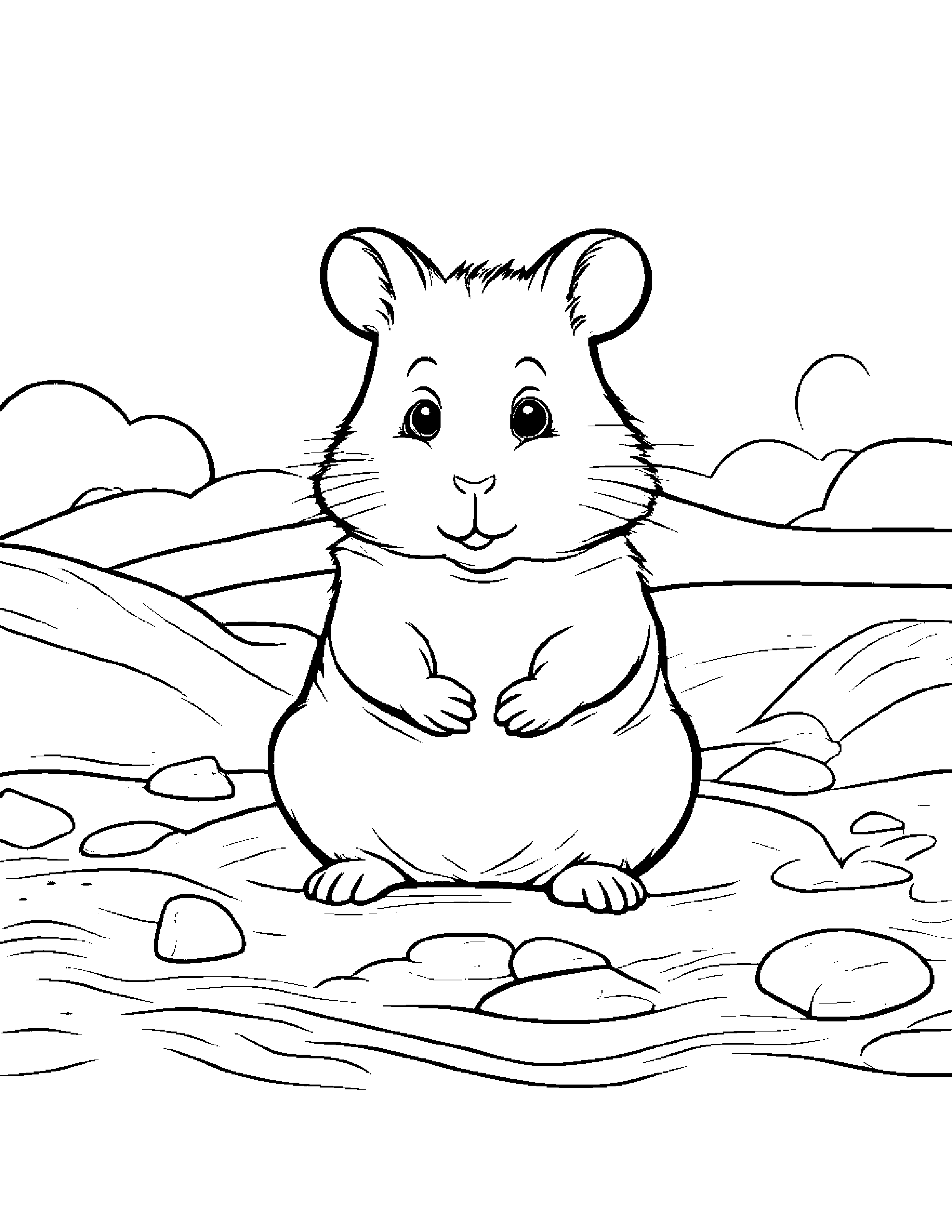 Hamster Practicing The Alphabet Beside A Sandbox #4 Coloring Page (Free Printable PDF)