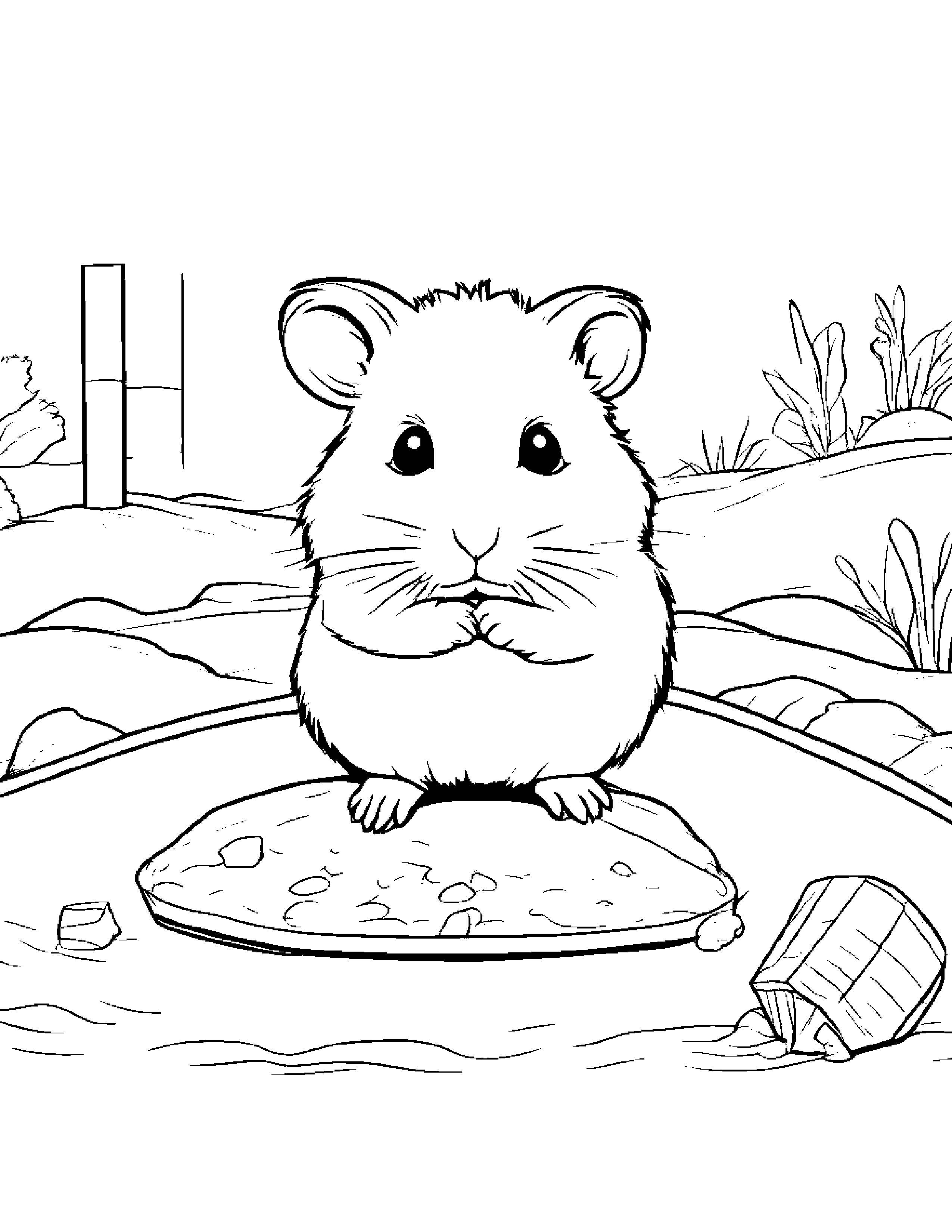 Hamster Practicing The Alphabet Beside A Sandbox #5 Coloring Page (Free Printable PDF)