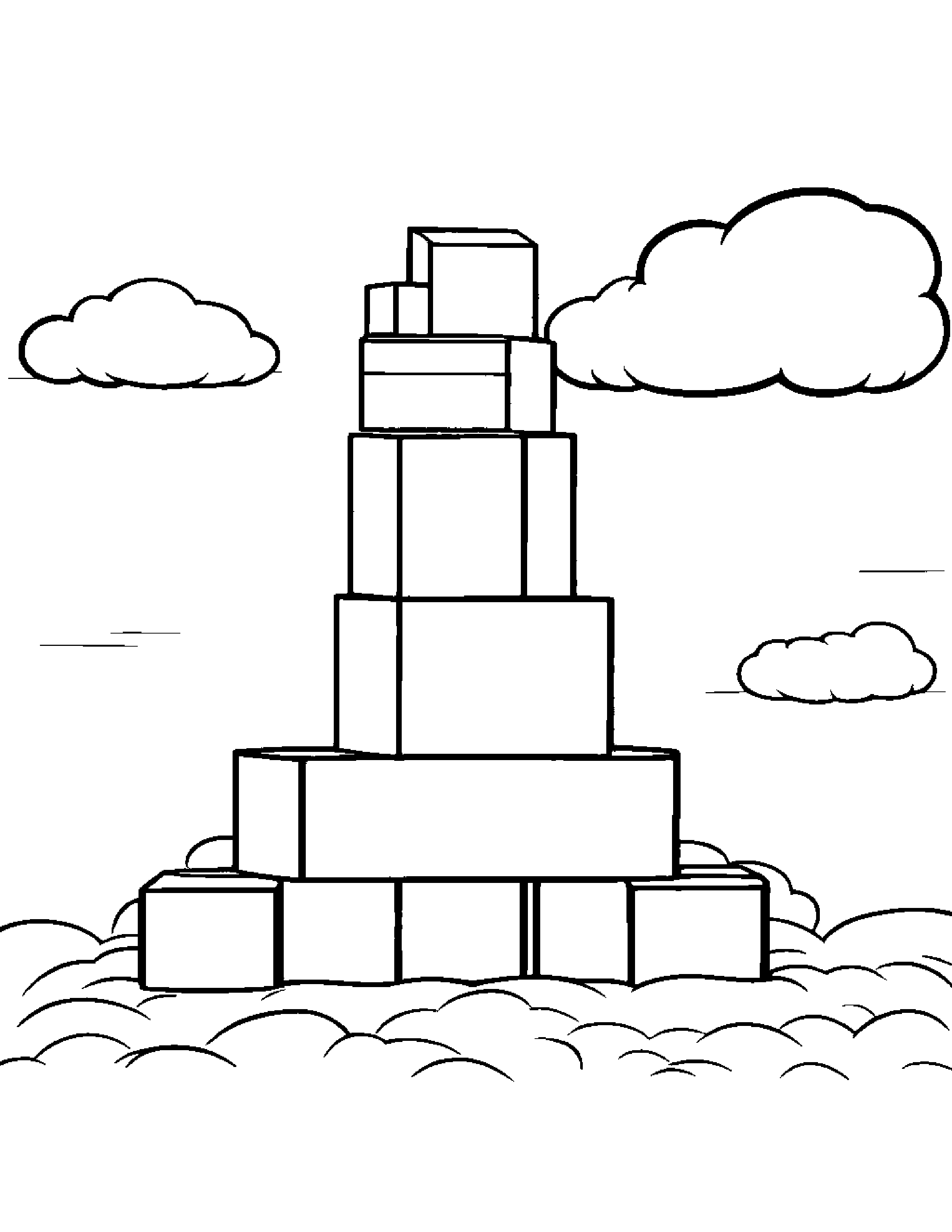 Happy Stack Of Blocks On A Fluffy Cloud #3 Coloring Page (Free Printable PDF)