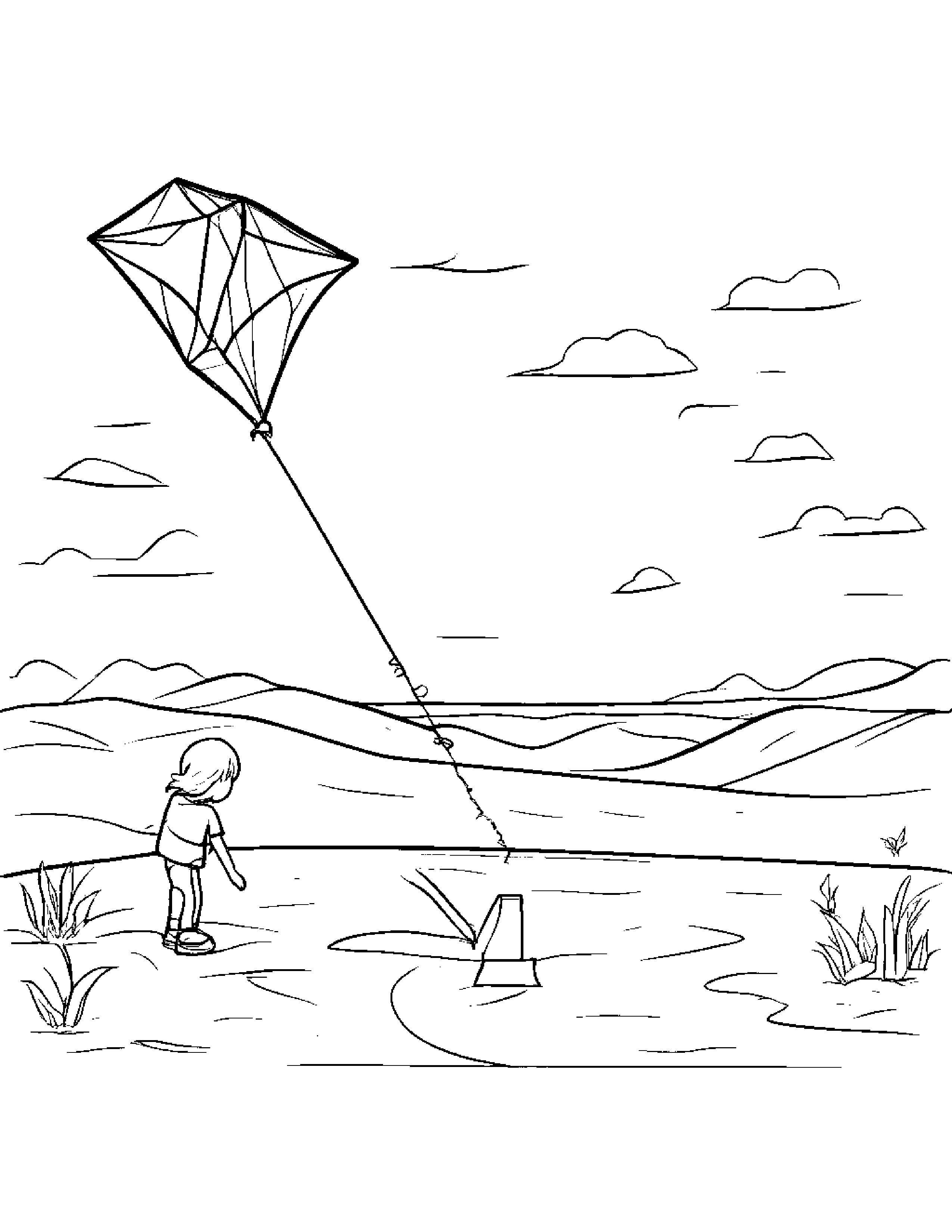 Kite Practicing The Alphabet Beside A Sandbox Coloring Page (Free Printable PDF)