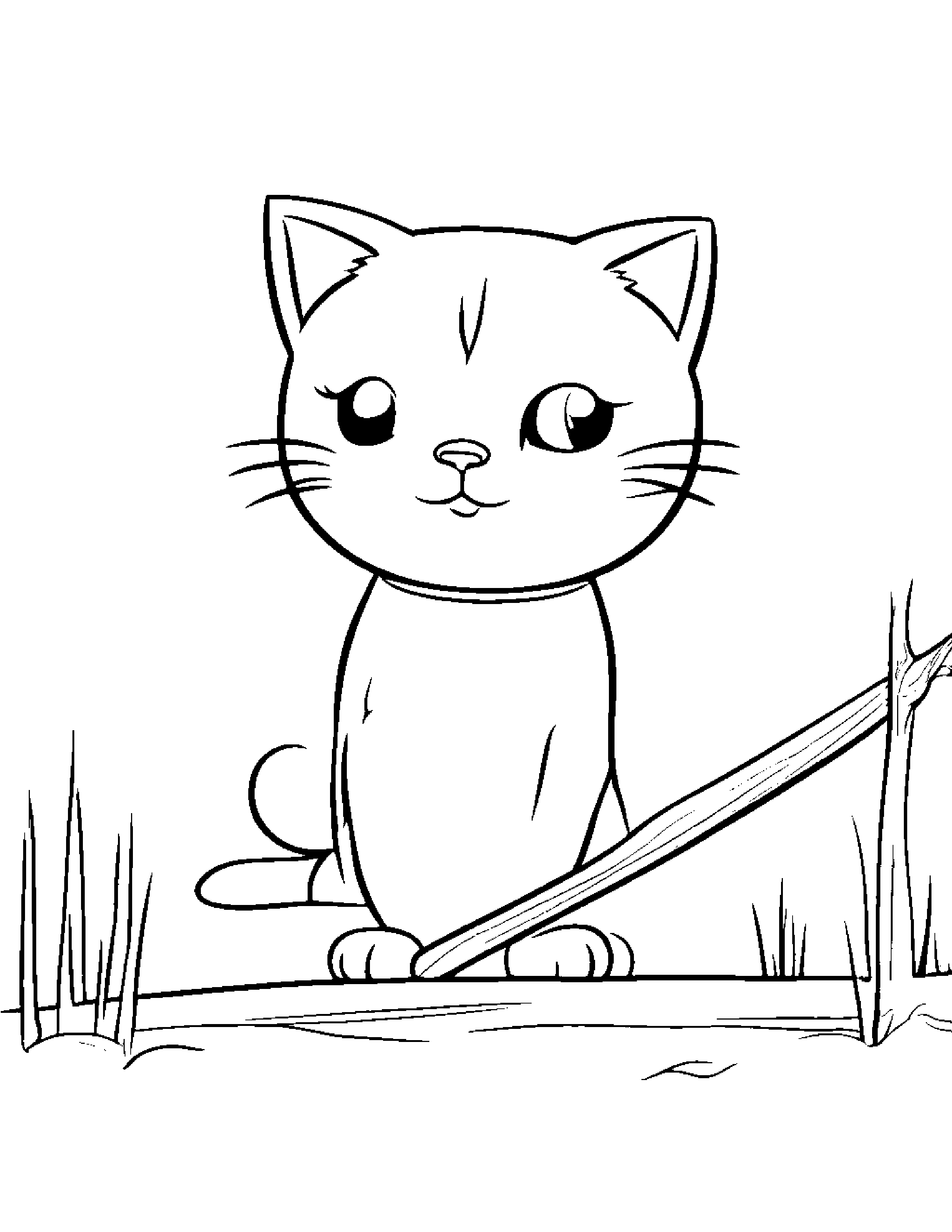 Kitty Balancing On A Line #2 Coloring Page (Free Printable PDF)