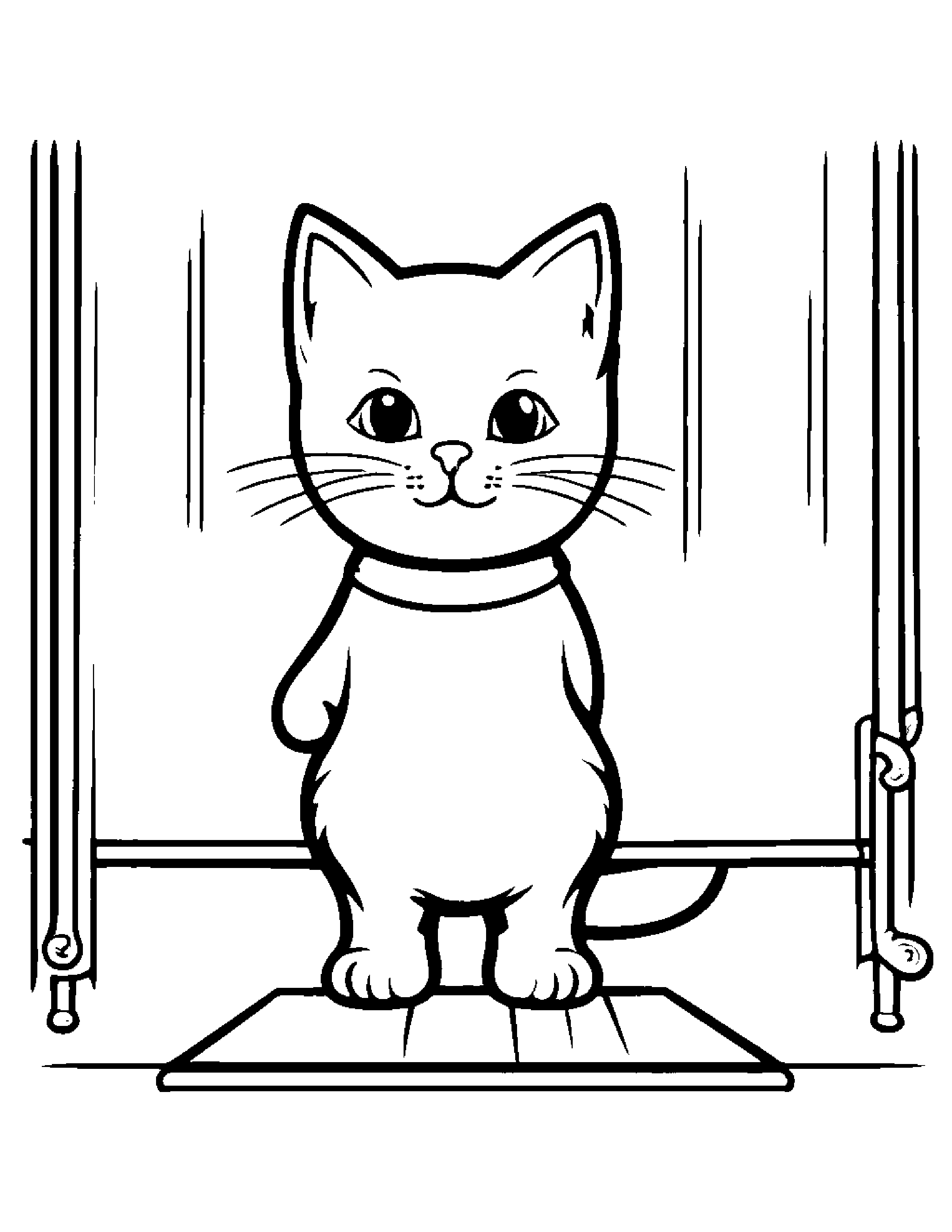 Kitty Balancing On A Line #3 Coloring Page (Free Printable PDF)