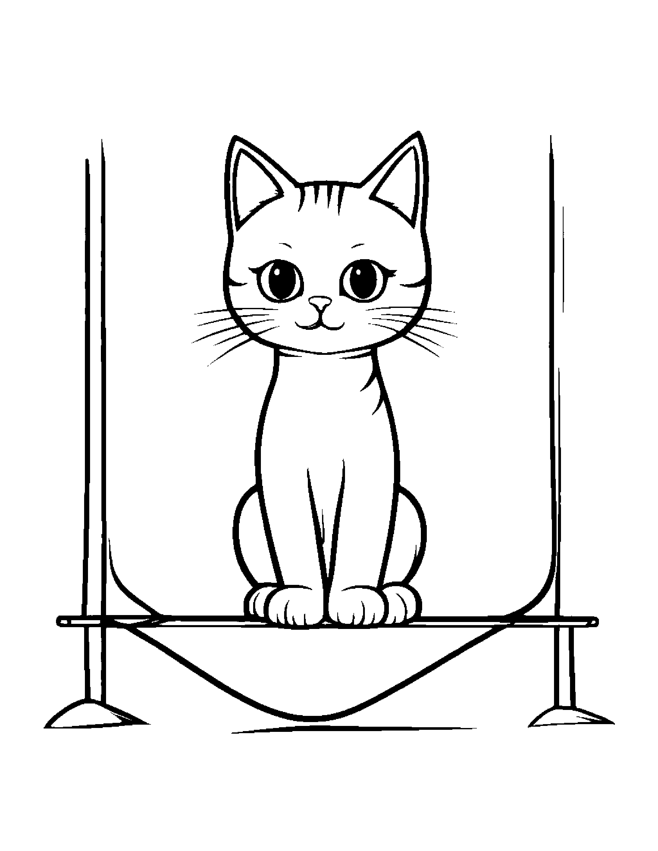 Kitty Balancing On A Line Coloring Page (Free Printable PDF)