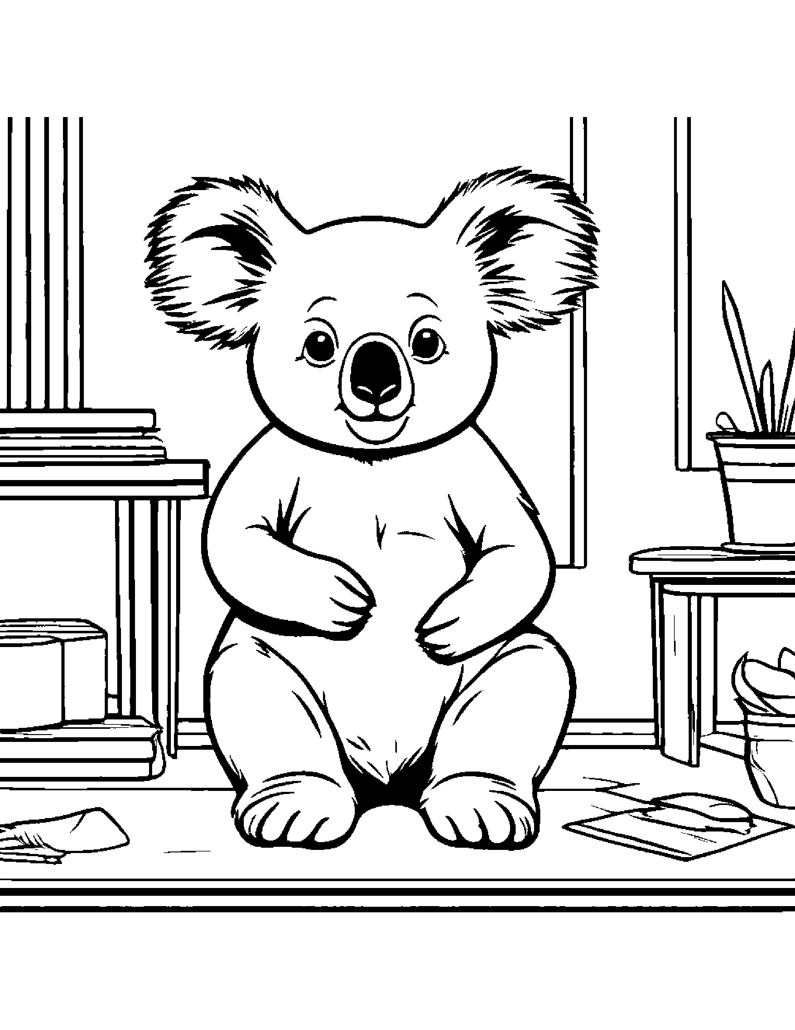 Koala Counting In A Classroom Corner Coloring Page (Free Printable PDF)