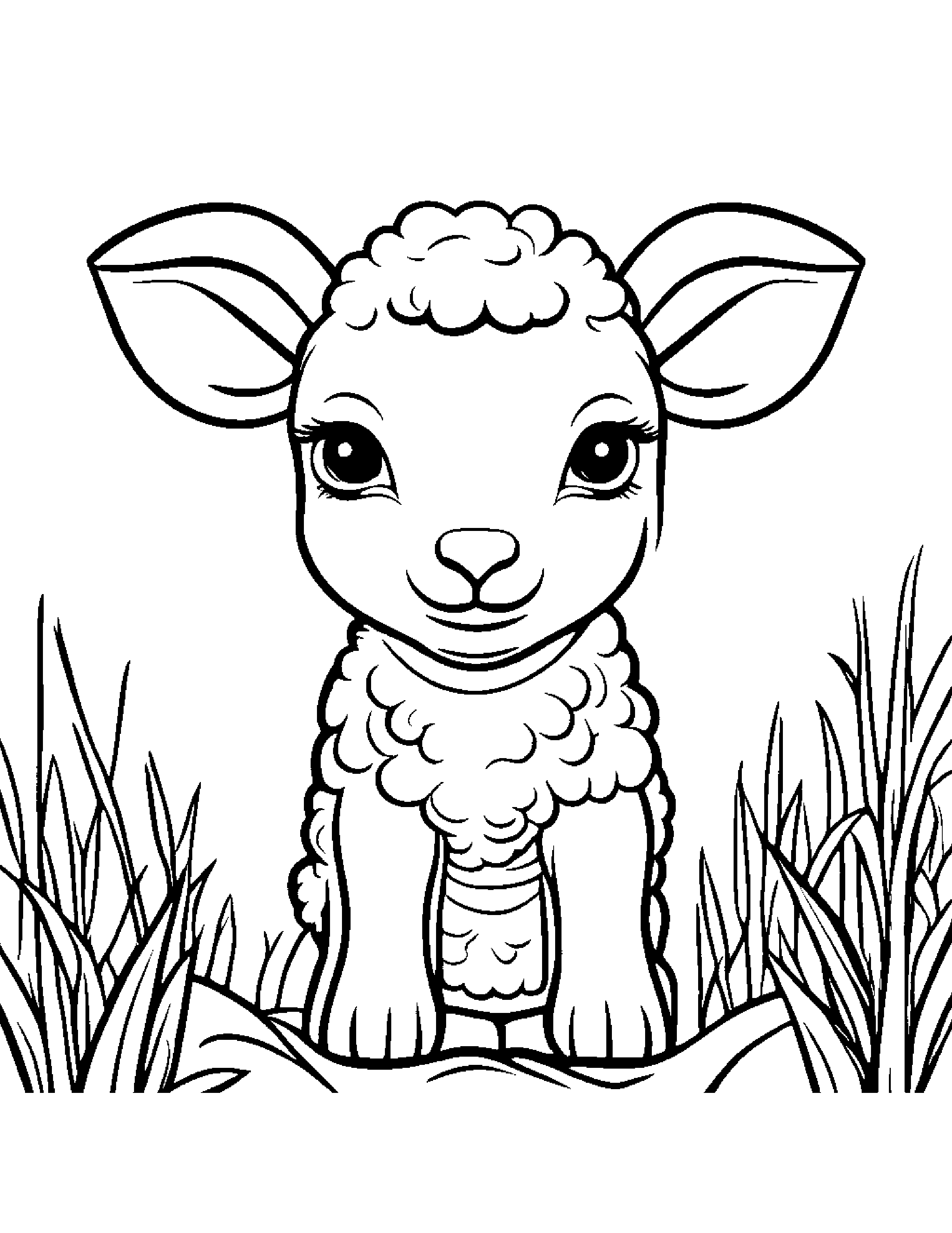 Lamb Playing Peekaboo #3 Coloring Page (Free Printable PDF)