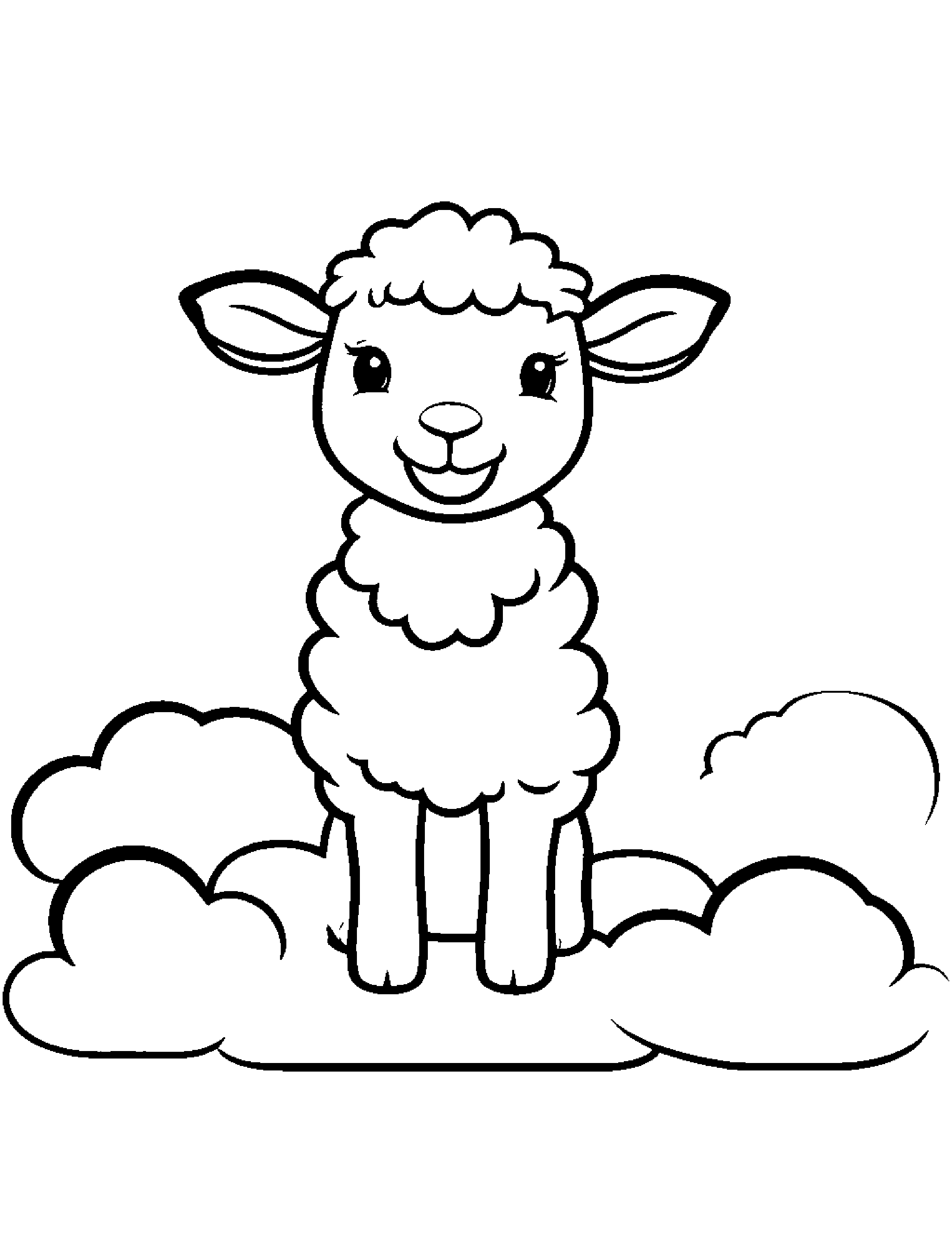 Lamb Smiling On A Fluffy Cloud #2 Coloring Page (Free Printable PDF)