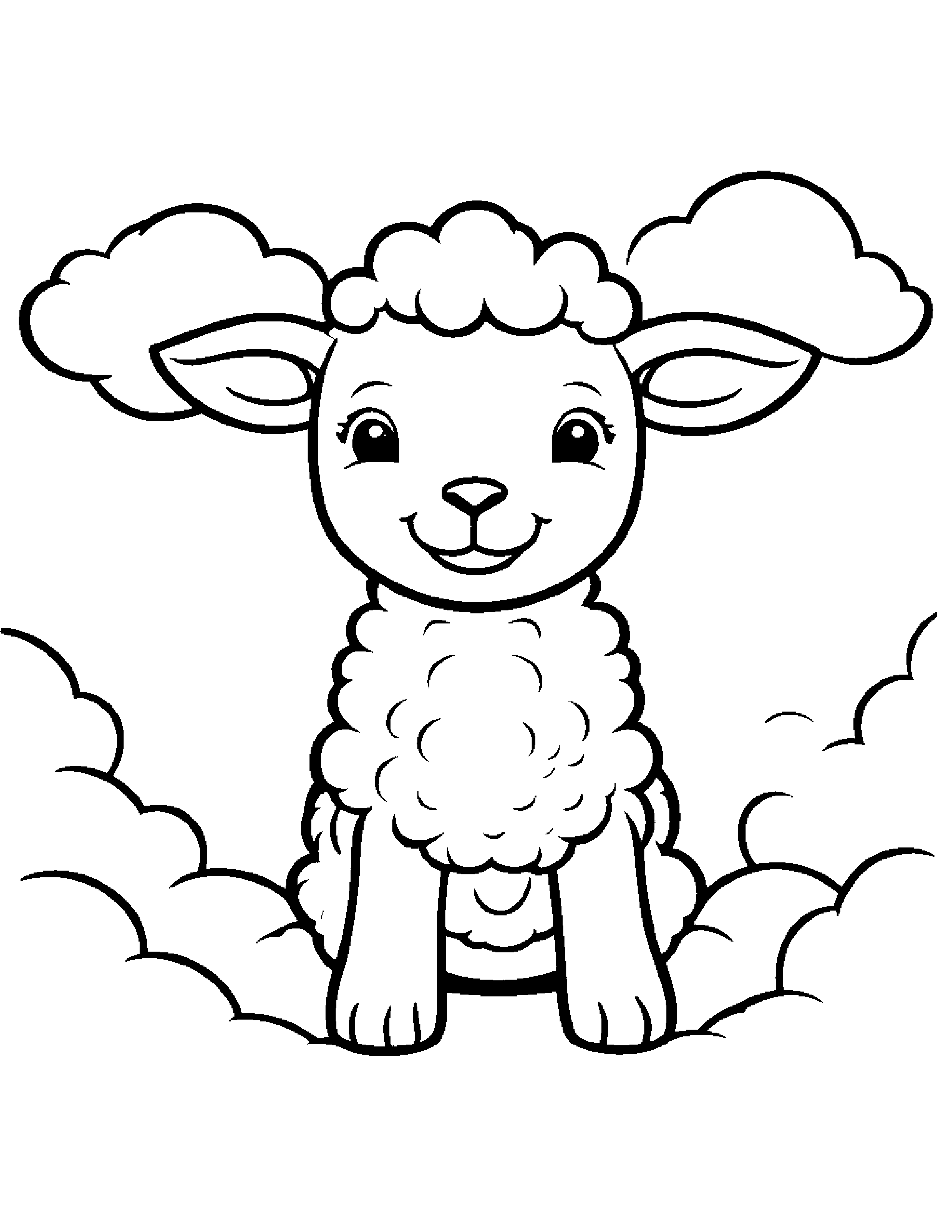 Lamb Smiling On A Fluffy Cloud #3 Coloring Page (Free Printable PDF)
