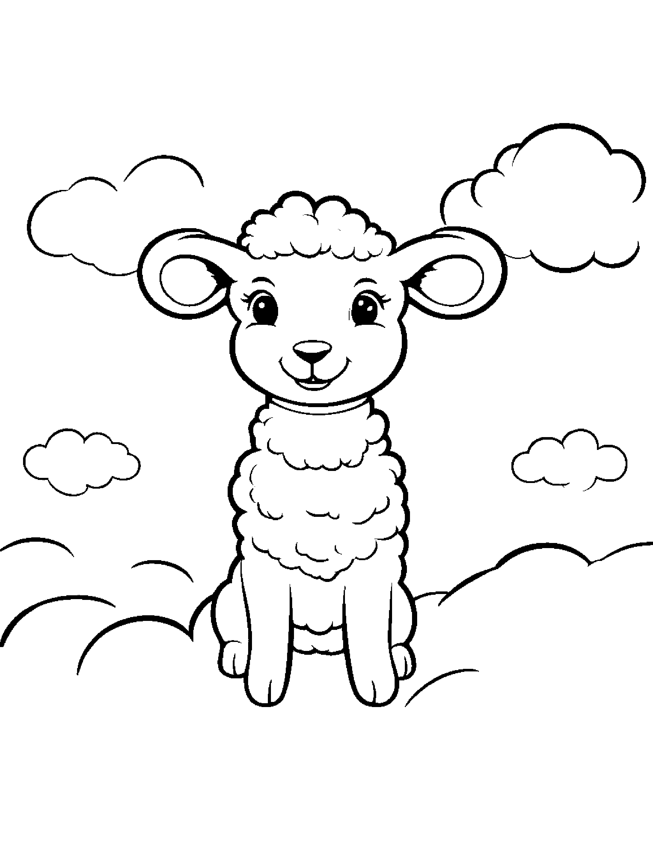 Lamb Smiling On A Fluffy Cloud Coloring Page (Free Printable PDF)